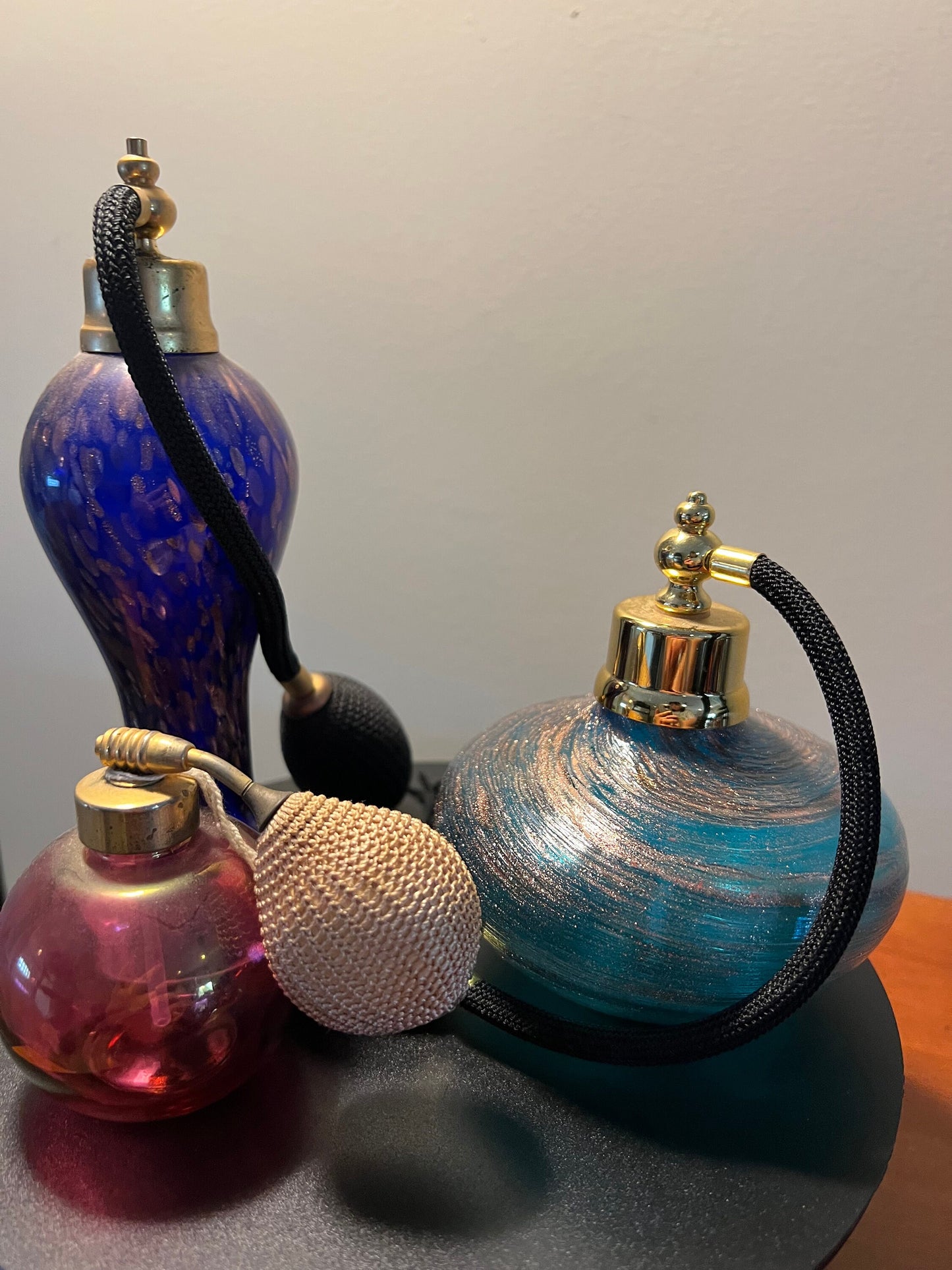 Vintage Cobalt Blue Venetian Collection of 3 Perfume Bottles Decanters, Atomizers, Glass Art, Pretty Bottle, Artsy Lover Antiques