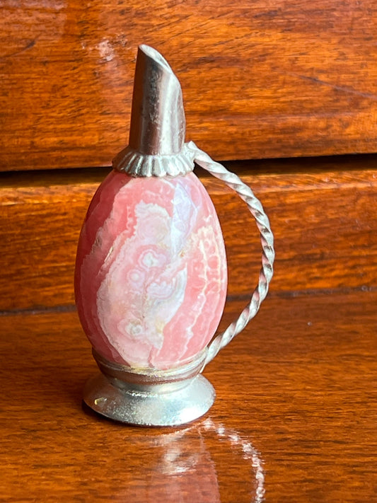 Vintage Olguin Rhodochrosite Mini Pitcher, Natural Gemstone, Miniature Decor, Stone of Compassion, Pink Miniature Pitcher