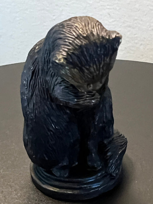 Vintage Pewter Sitting Cat Licking Its Paw by the Franklin Mint Statue Figurine Cats Kitten Art Lover Antiques and Vintage