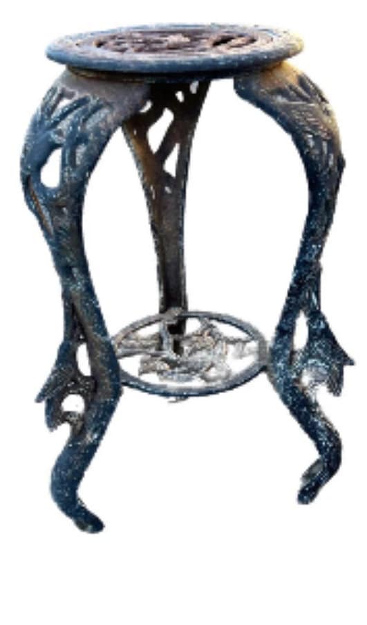 Vintage Art Deco Heavy Cast Iron Plant Stand Sculpture Curvy Legs Birds Engraved Bird Plant Stand removable top Lover Antiques and Vintage