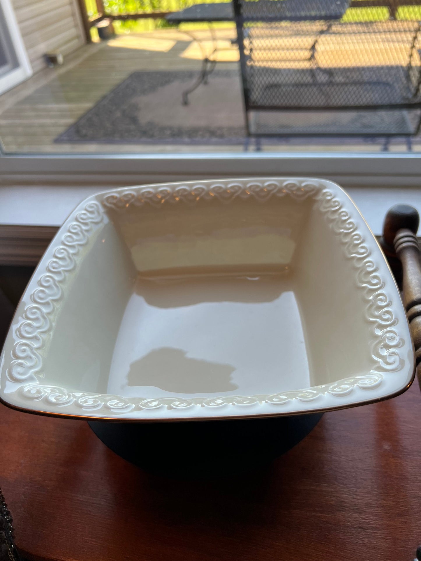 Vintage Lenox Persian Collection Square Centerpiece Bowl Cream Porcelain Basket Weave Design Gold Lining Ceramic Made in USA Lover Antiques