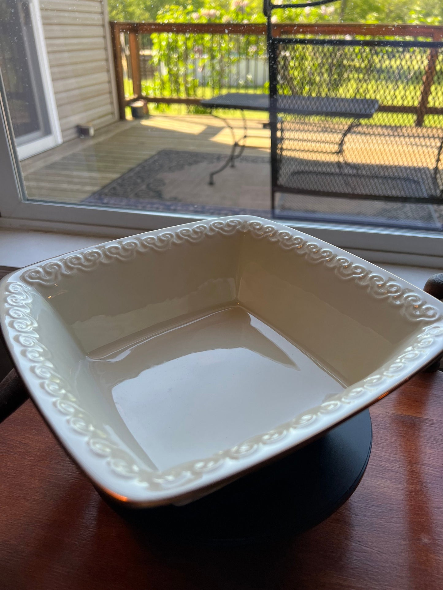 Vintage Lenox Persian Collection Square Centerpiece Bowl Cream Porcelain Basket Weave Design Gold Lining Ceramic Made in USA Lover Antiques