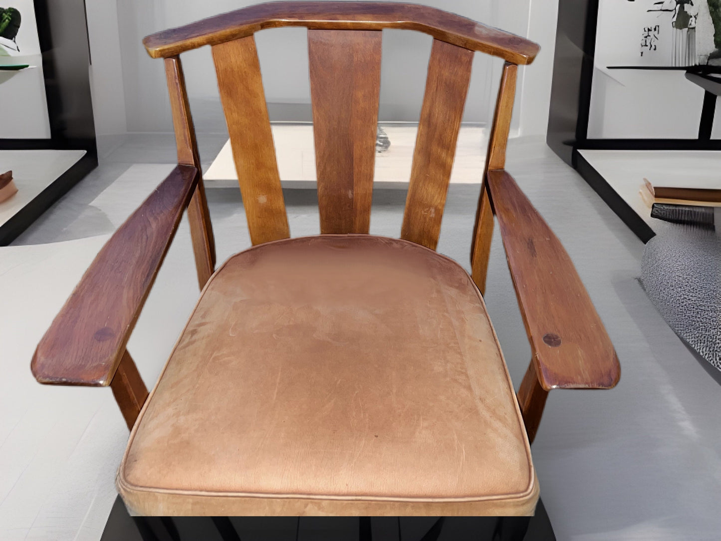 Cushman Colonial Creations Dorset Barrel Back Chair No. 1180 Leather Cushions Paddle Arm Original Condition Lover Antiques and Vintage