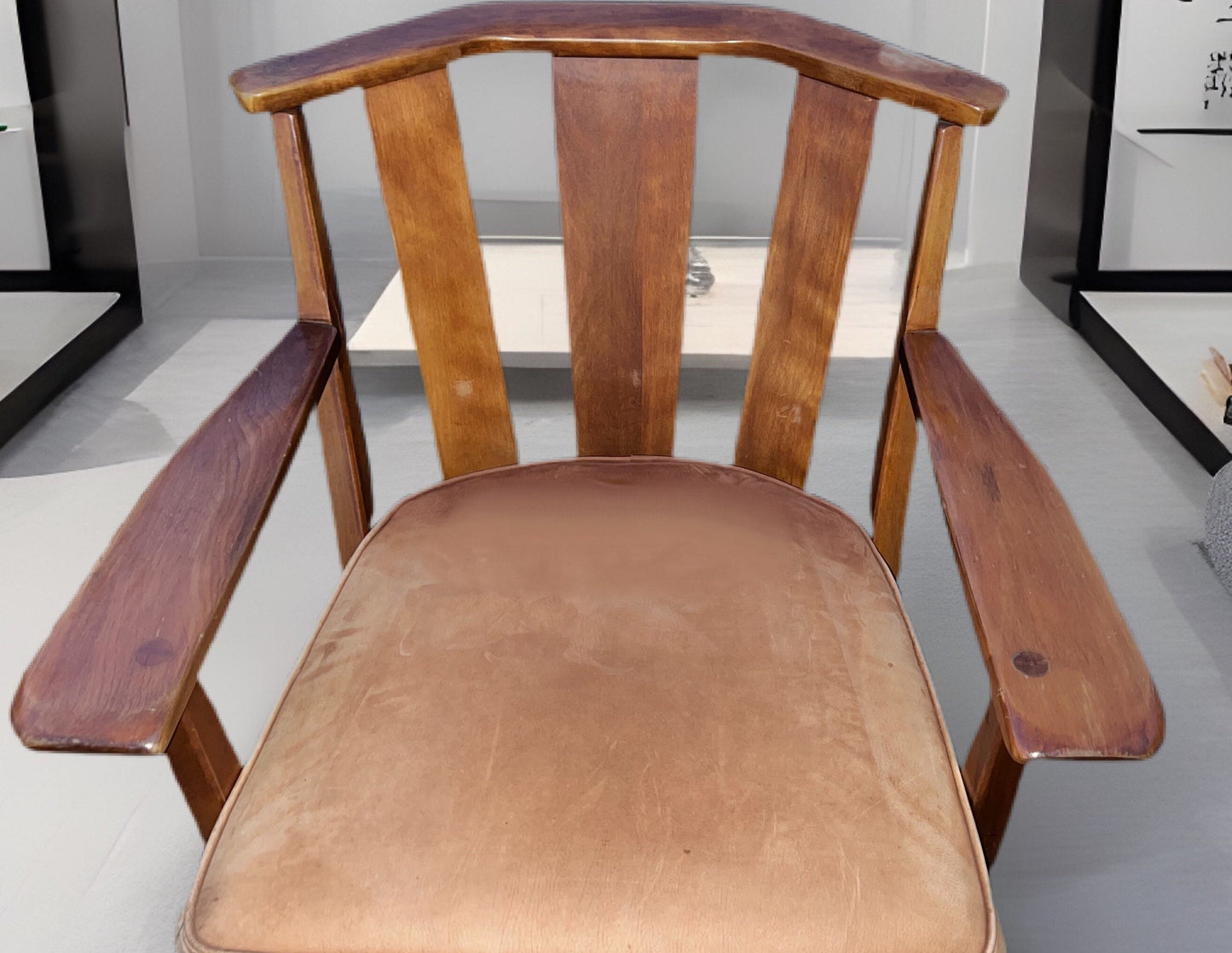 Cushman Colonial Creations Dorset Barrel Back Chair No. 1180 Leather Cushions Paddle Arm Original Condition Lover Antiques and Vintage
