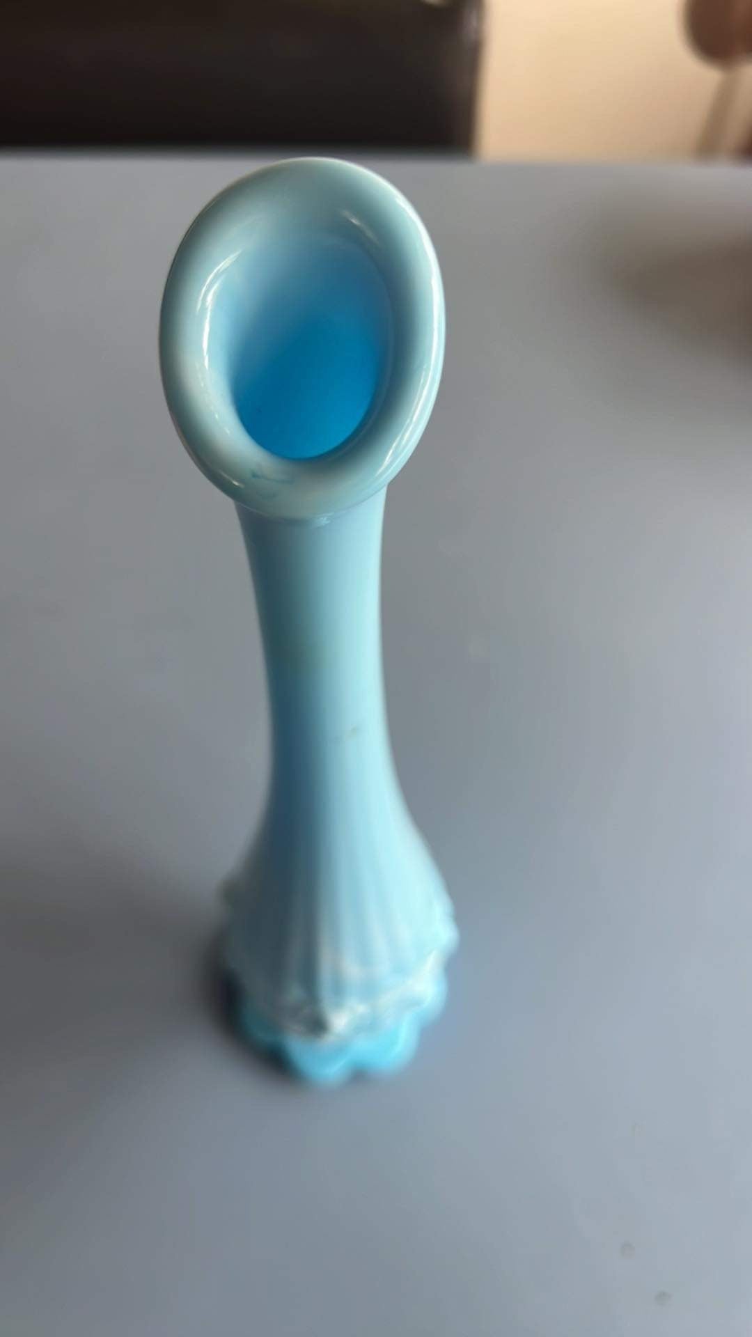 Vintage Fenton Blue Slag Bud Vase, Glass Art,  Cabbage Rose Swung Vase 11” Bud Vase, Flowers, Lover Antiques and Vintage