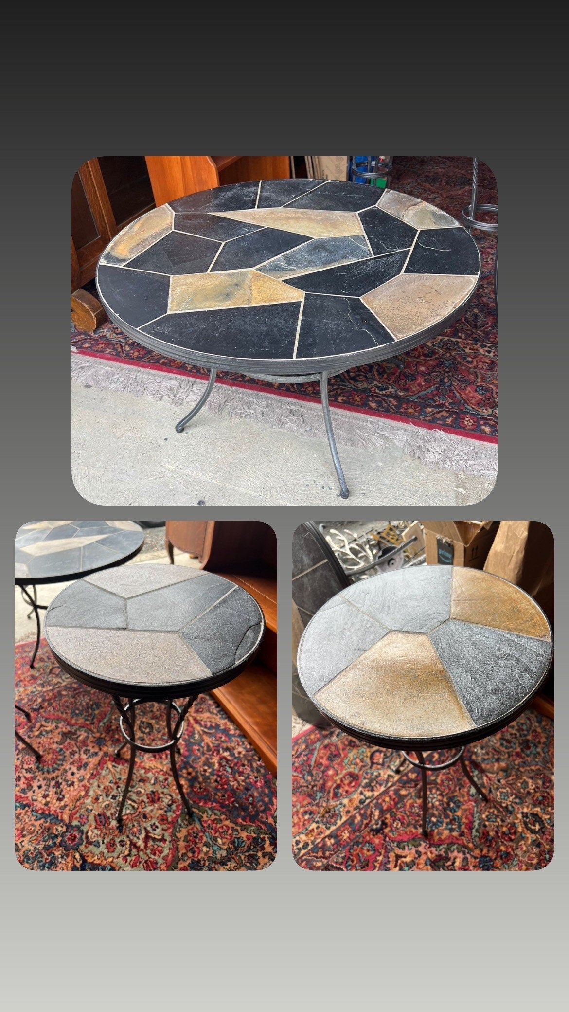 Vintage Stone Mosaic Table Set of 3 Tables Coffee Table, End Tables Lover Antiques and Vintage furniture