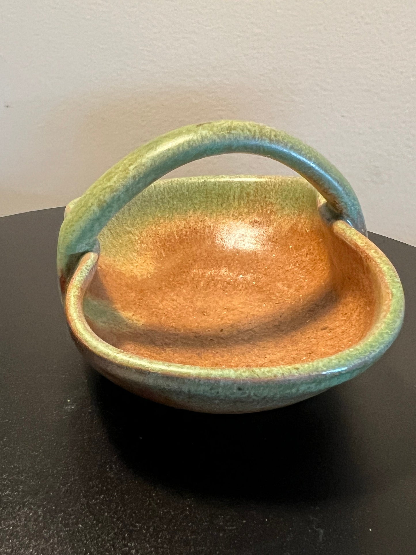 Vintage Pottery Basket with Handle Folk Art Toothpick Holder, Key Holder, Small Container, Lover Antiques and Vintage