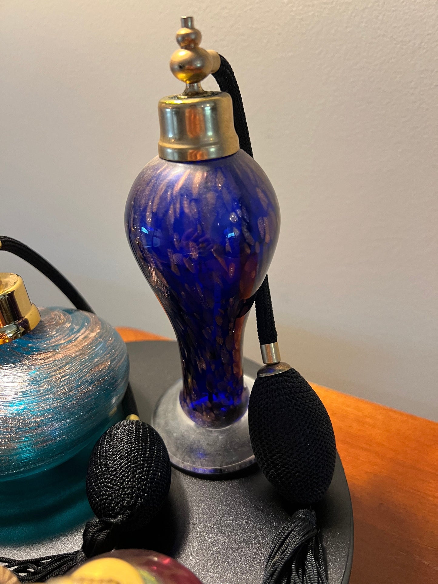 Vintage Cobalt Blue Venetian Collection of 3 Perfume Bottles Decanters, Atomizers, Glass Art, Pretty Bottle, Artsy Lover Antiques