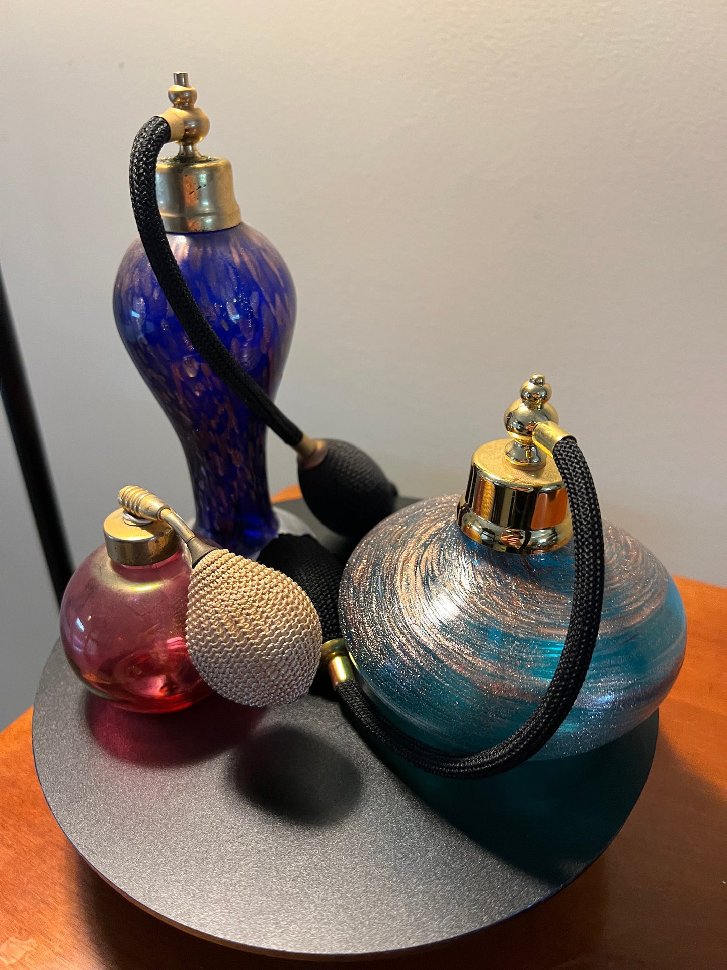 Vintage Cobalt Blue Venetian Collection of 3 Perfume Bottles Decanters, Atomizers, Glass Art, Pretty Bottle, Artsy Lover Antiques