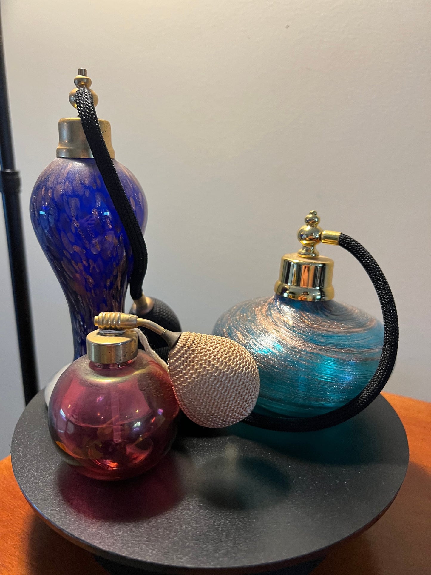 Vintage Cobalt Blue Venetian Collection of 3 Perfume Bottles Decanters, Atomizers, Glass Art, Pretty Bottle, Artsy Lover Antiques