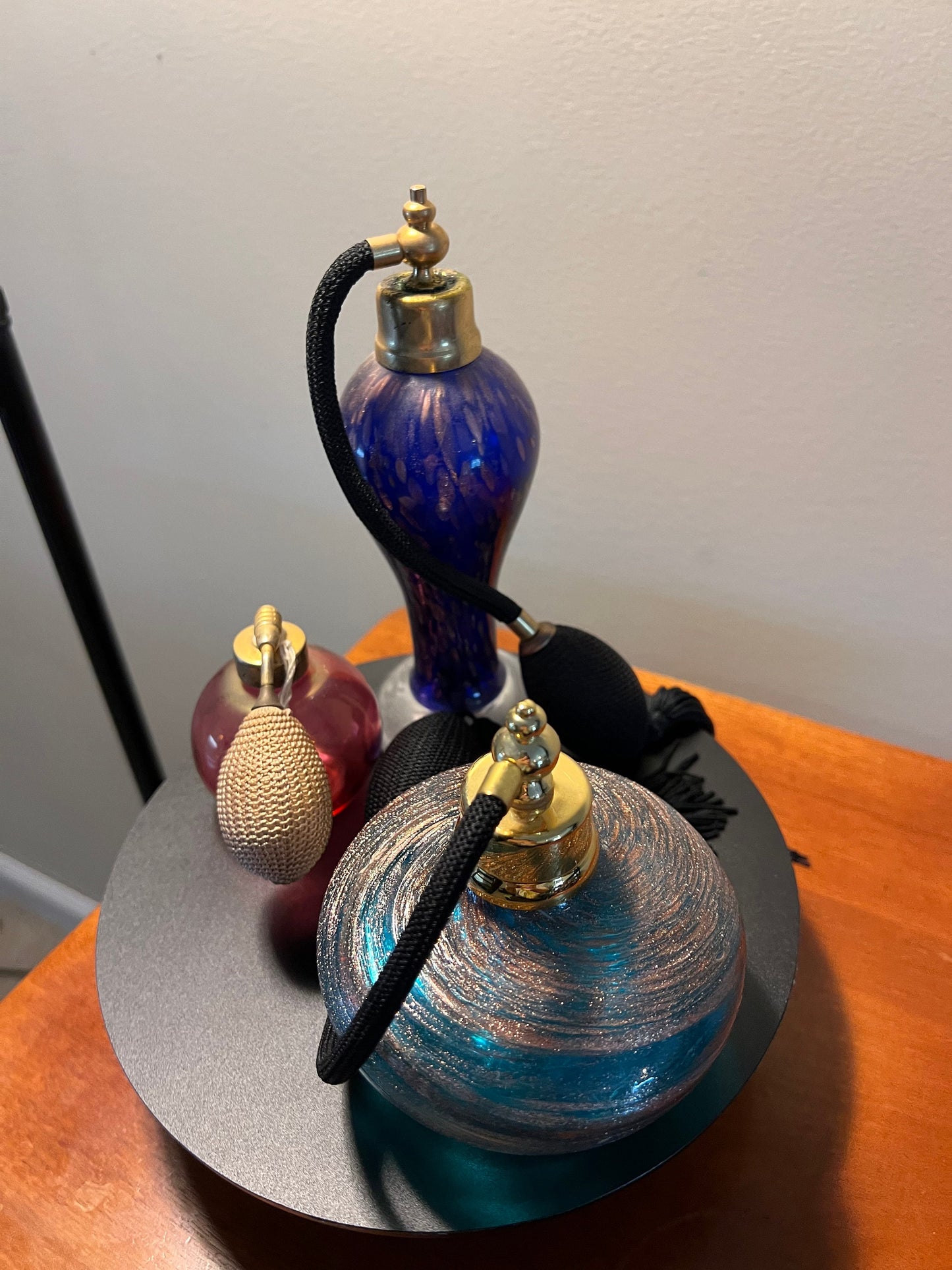 Vintage Cobalt Blue Venetian Collection of 3 Perfume Bottles Decanters, Atomizers, Glass Art, Pretty Bottle, Artsy Lover Antiques