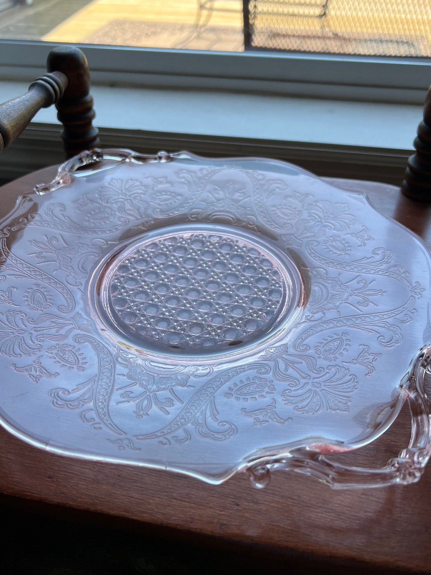 Vintage Pink Glass Platter Lancaster Landrum Cane Depression Glass Plate Plates Lover Antiques and Vintage