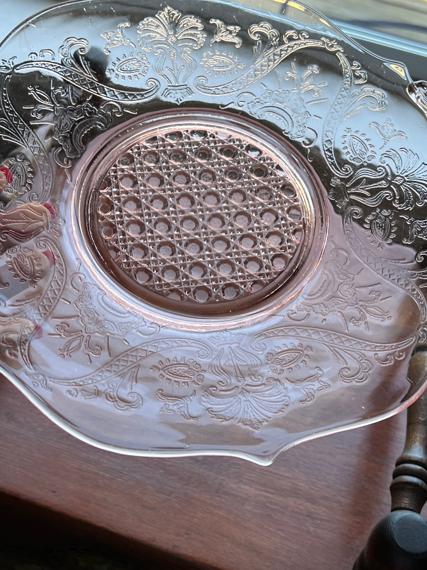 Vintage Pink Glass Platter Lancaster Landrum Cane Depression Glass Plate Plates Lover Antiques and Vintage
