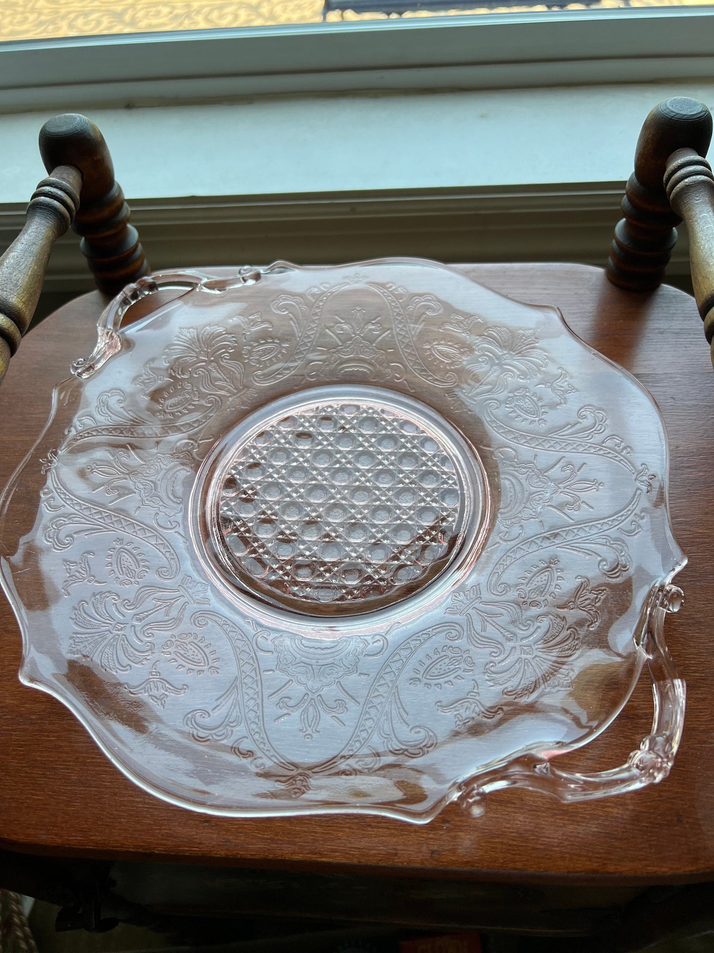Vintage Pink Glass Platter Lancaster Landrum Cane Depression Glass Plate Plates Lover Antiques and Vintage