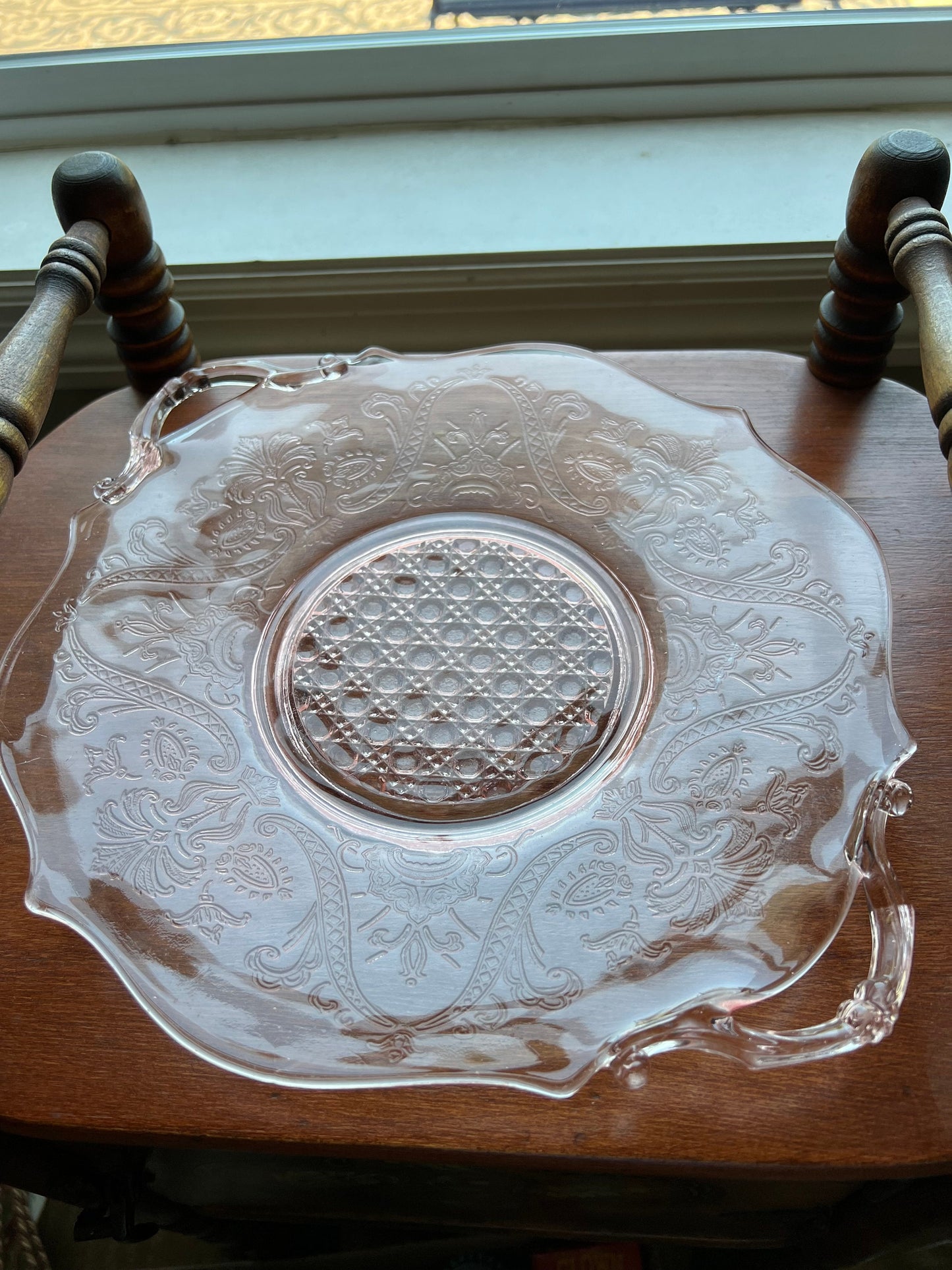 Vintage Pink Glass Platter Lancaster Landrum Cane Depression Glass Plate Plates Lover Antiques and Vintage