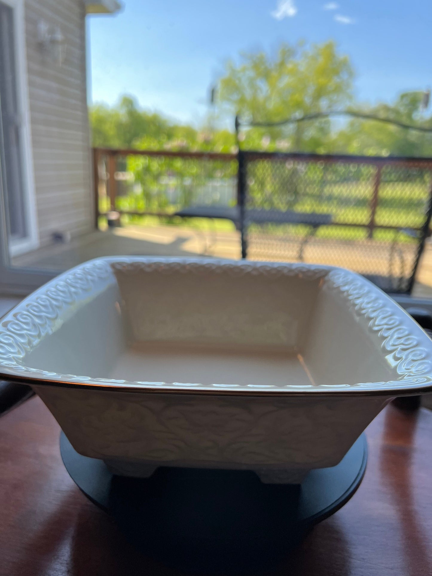 Vintage Lenox Persian Collection Square Centerpiece Bowl Cream Porcelain Basket Weave Design Gold Lining Ceramic Made in USA Lover Antiques