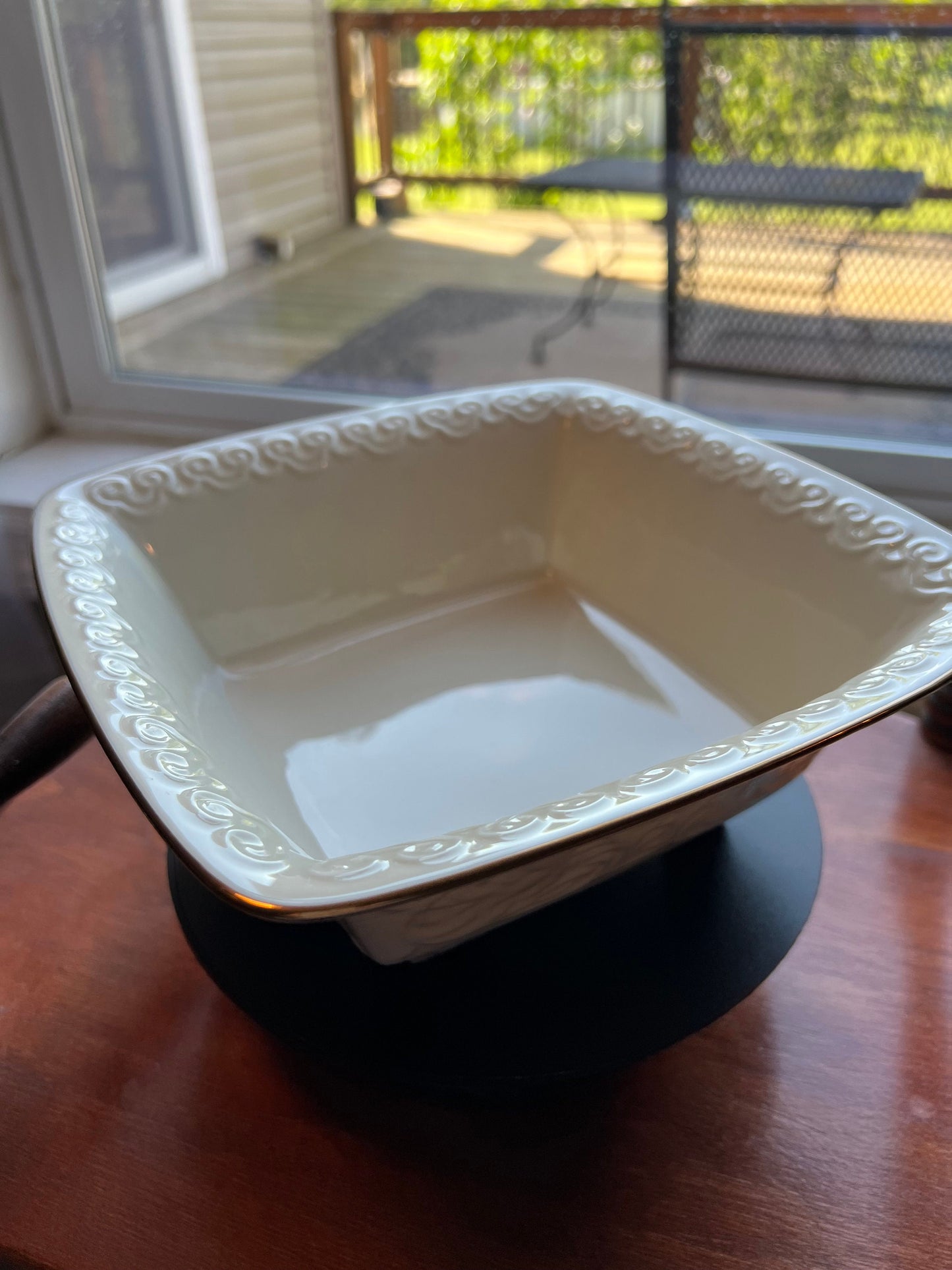 Vintage Lenox Persian Collection Square Centerpiece Bowl Cream Porcelain Basket Weave Design Gold Lining Ceramic Made in USA Lover Antiques