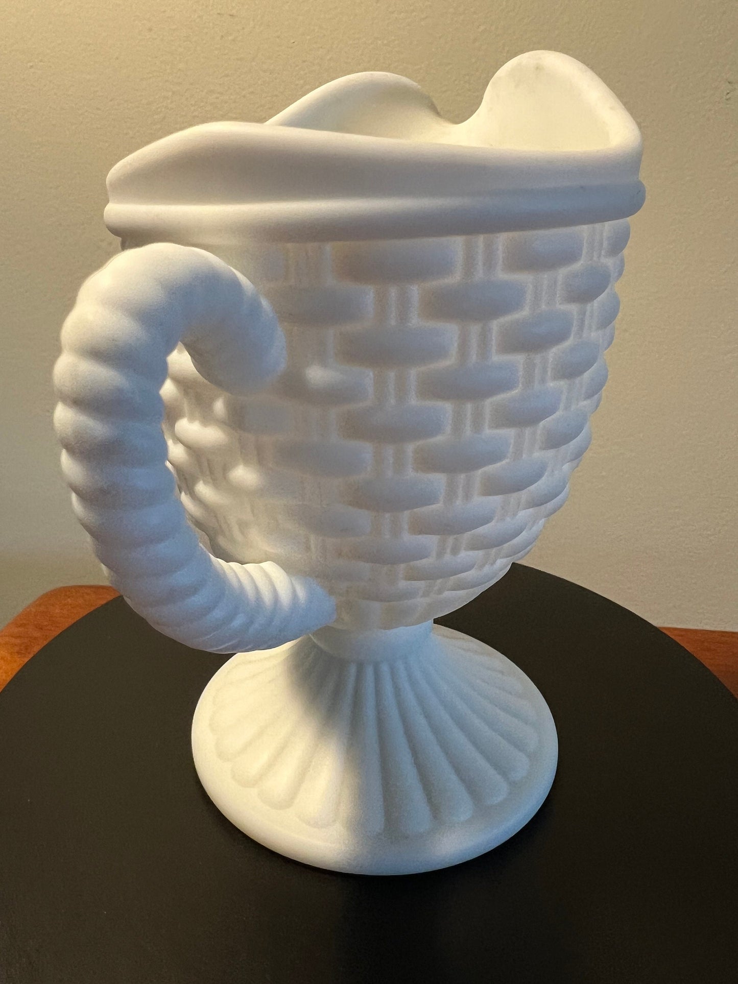 Vintage Imperial Glass Basket Weave White Milk Glass Footed Creamer Pitcher Lover Antiques and Vintage