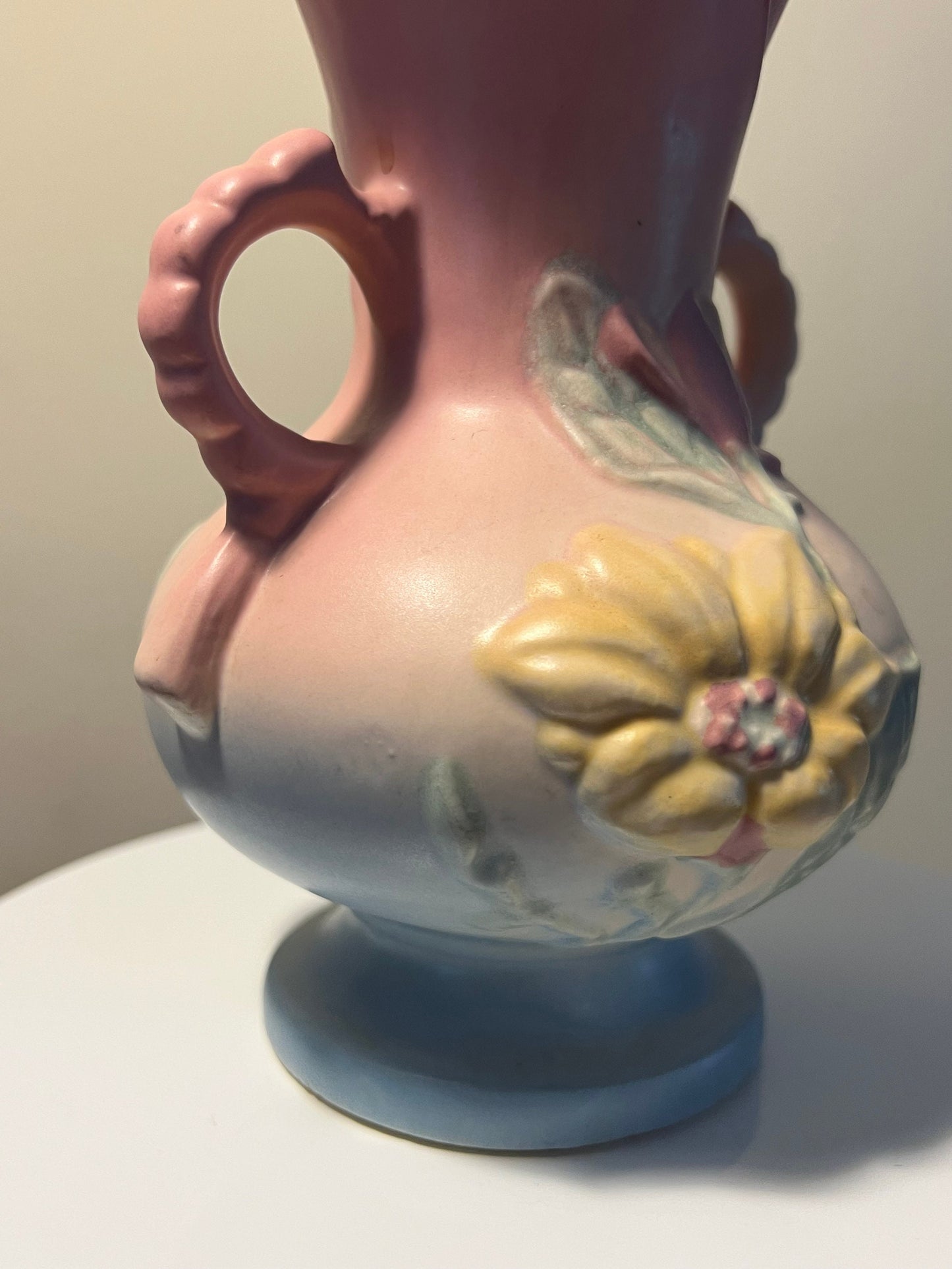 Vintage Hull Pottery Vase Magnolia Bud Pattern Pitcher with Double Handle, Lover Antiques and Vintage