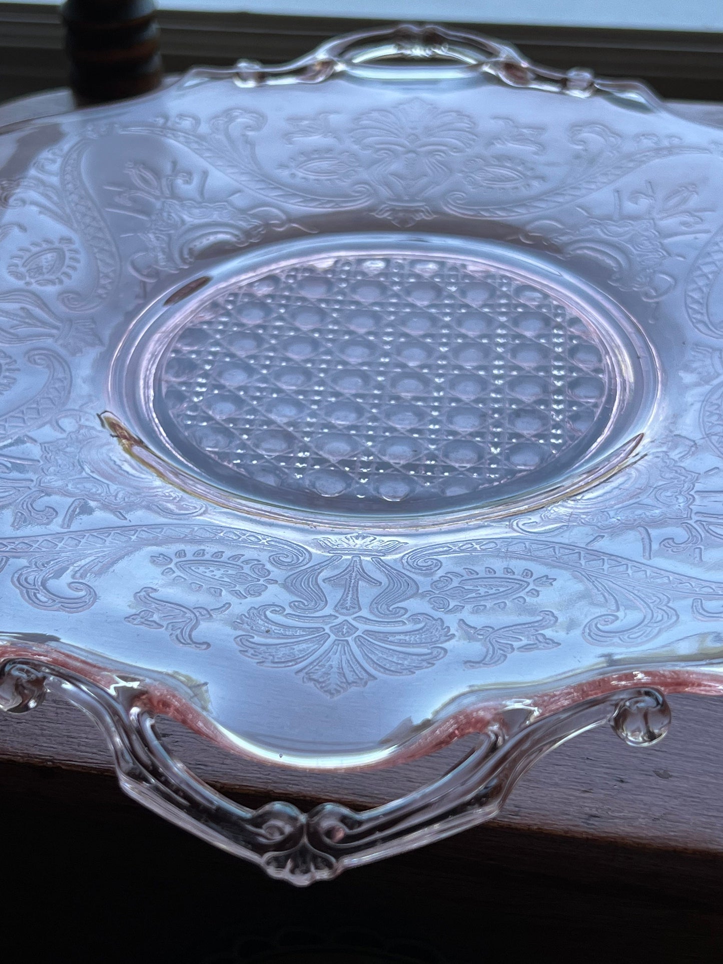 Vintage Pink Glass Platter Lancaster Landrum Cane Depression Glass Plate Plates Lover Antiques and Vintage