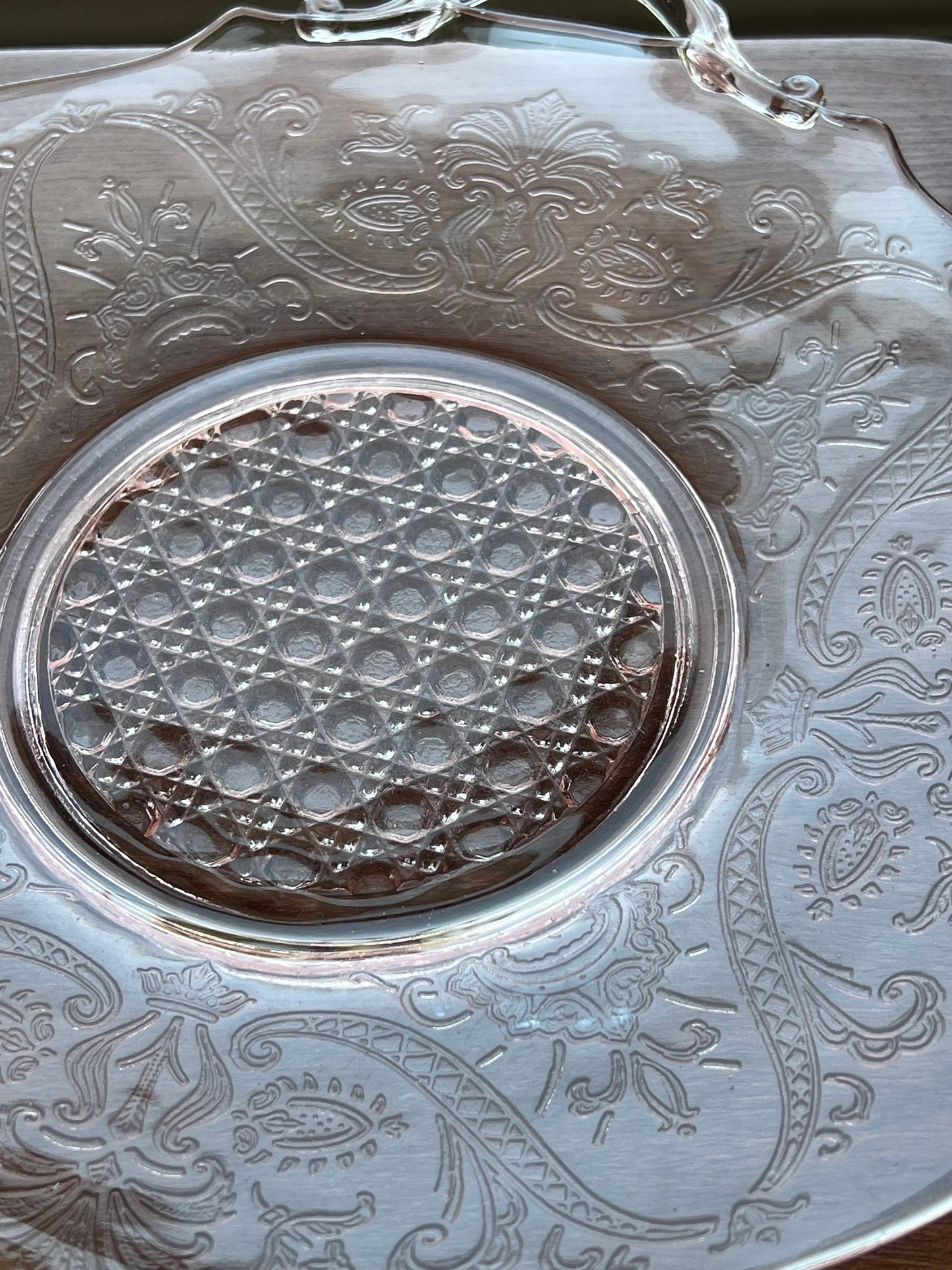 Vintage Pink Glass Platter Lancaster Landrum Cane Depression Glass Plate Plates Lover Antiques and Vintage
