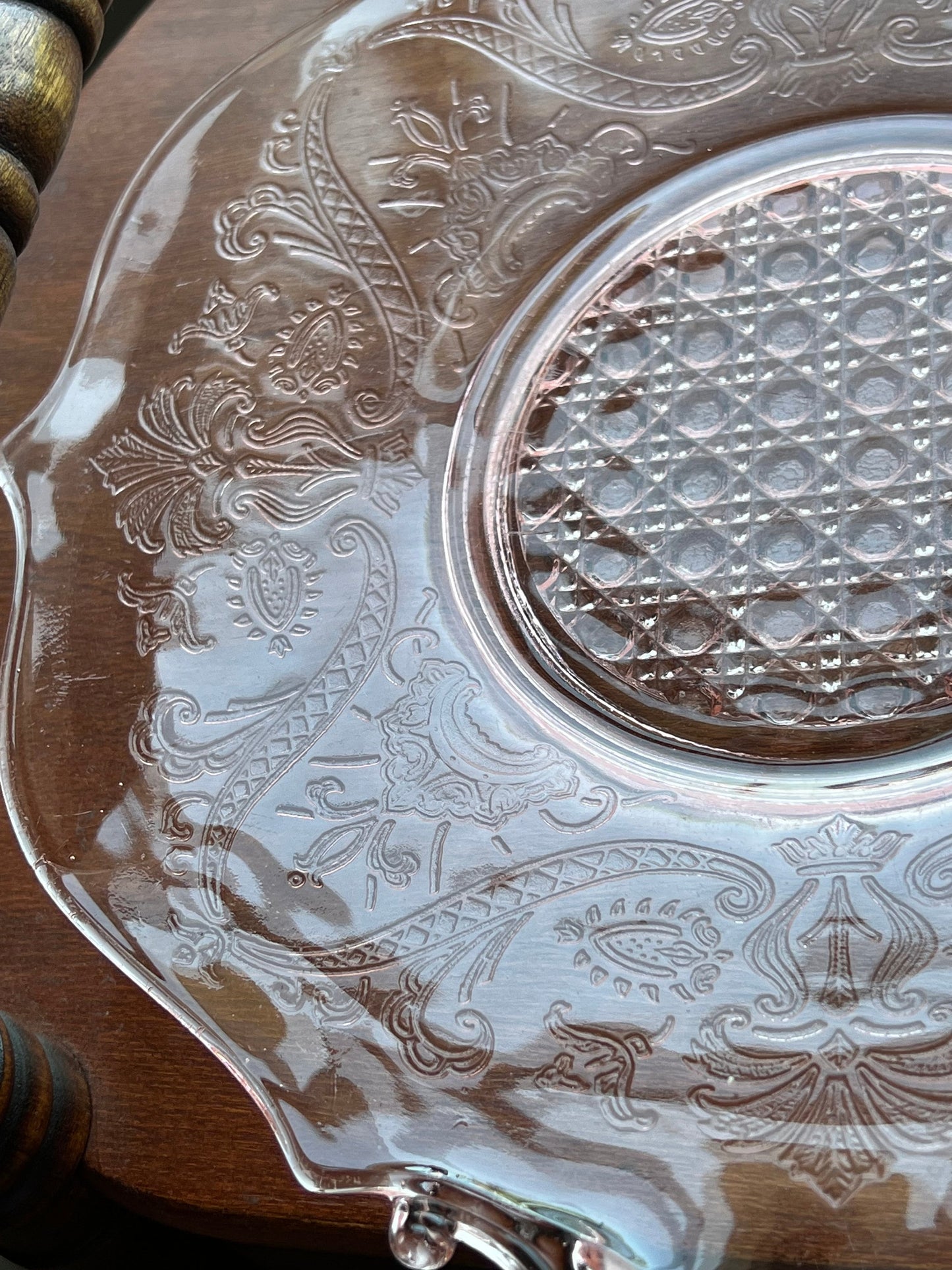 Vintage Pink Glass Platter Lancaster Landrum Cane Depression Glass Plate Plates Lover Antiques and Vintage