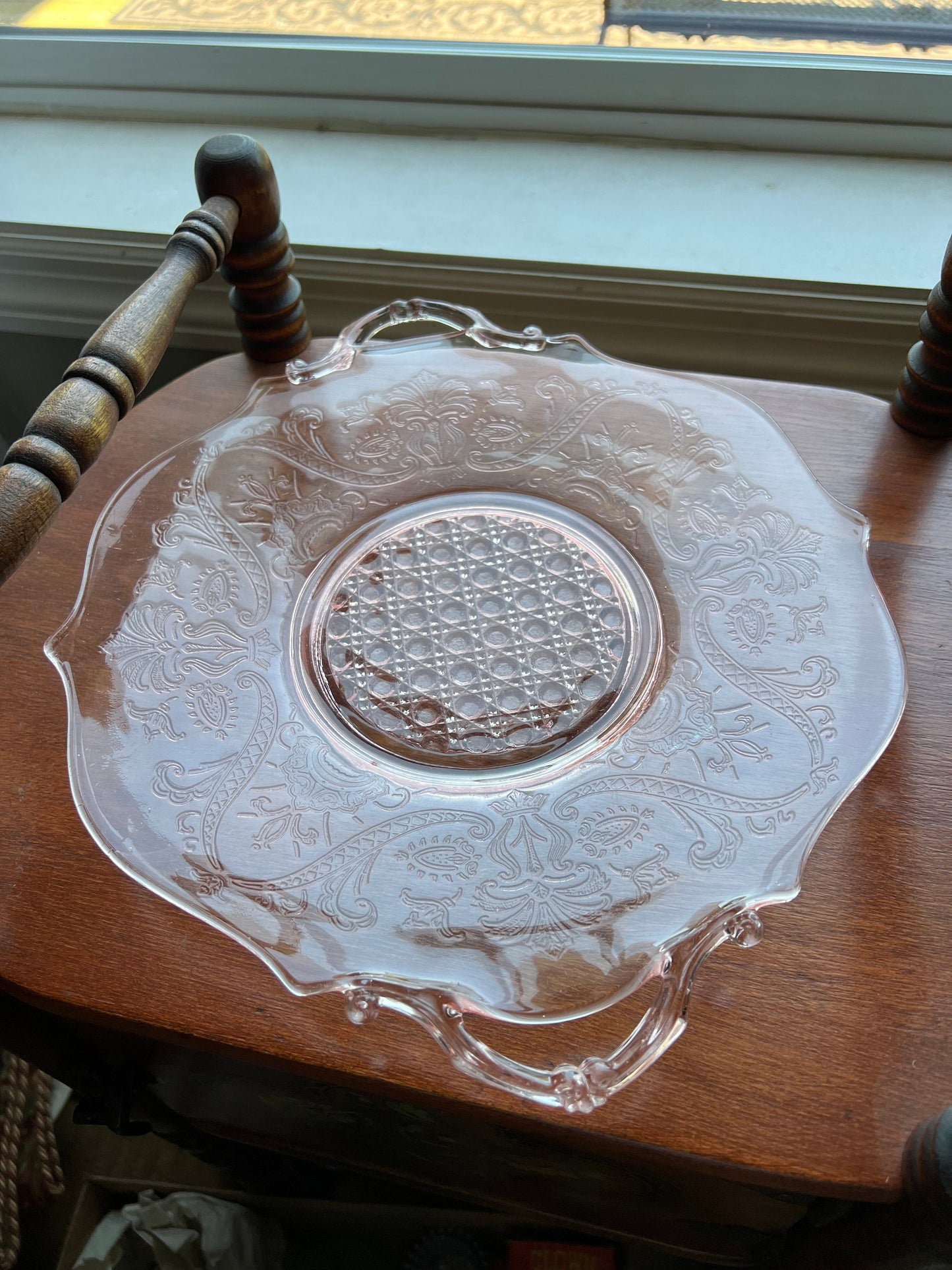 Vintage Pink Glass Platter Lancaster Landrum Cane Depression Glass Plate Plates Lover Antiques and Vintage
