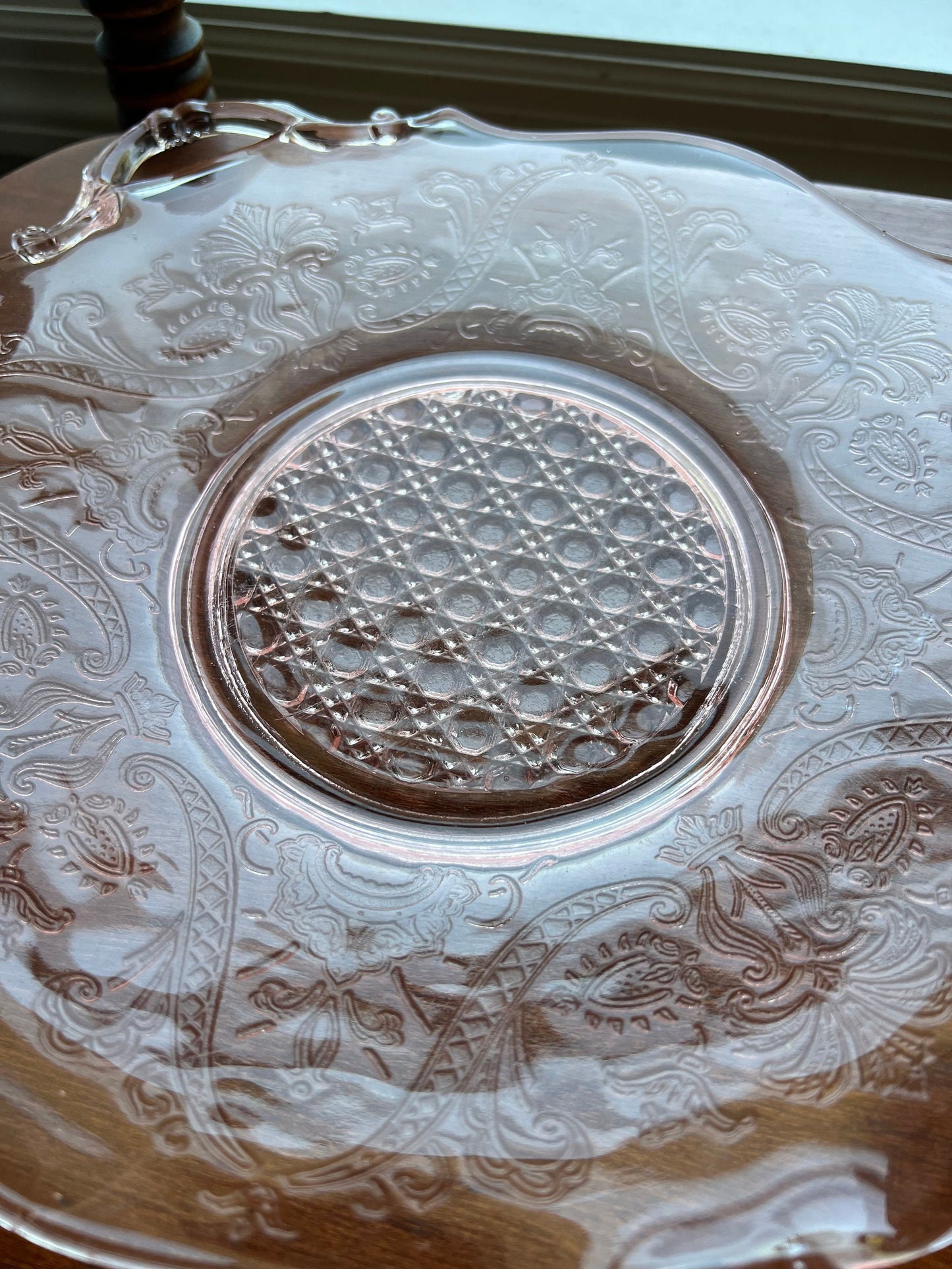 Vintage Pink Glass Platter Lancaster Landrum Cane Depression Glass Plate Plates Lover Antiques and Vintage