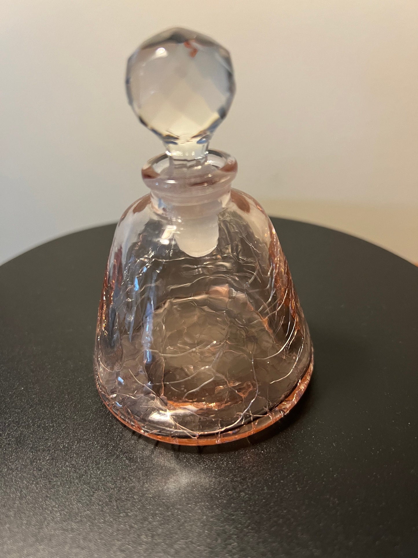 Vintage Pink Crackle Glass Perfume Bottle with Ball Glass Stopper Glass Art Decanter Modern Lover Antiques and Vintage