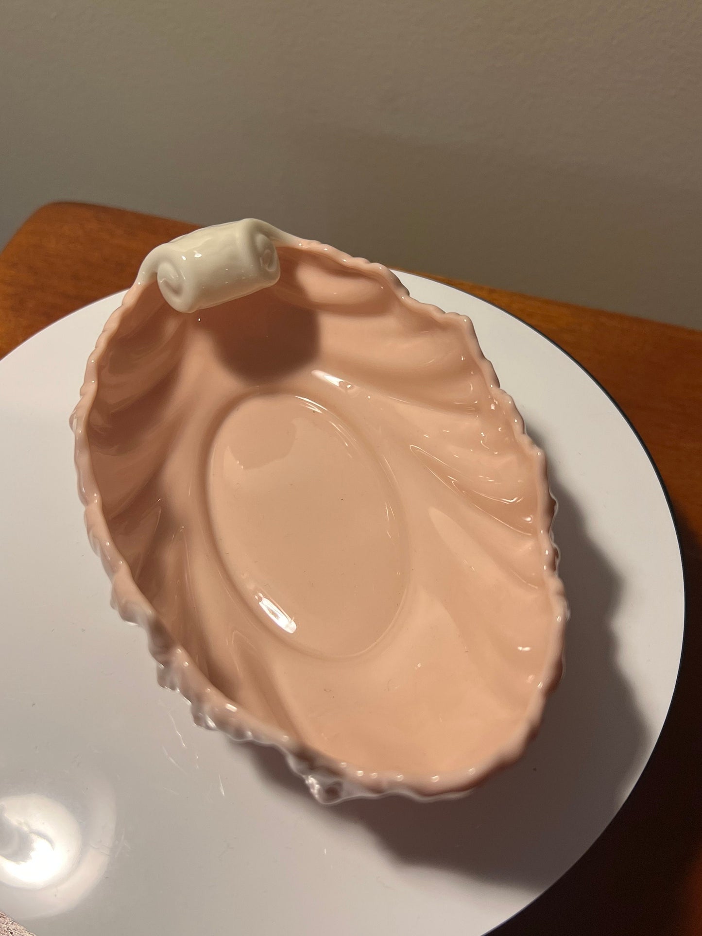 Vintage Lenox Pink Cream Porcelain Acanthus Leaf Nut Gilded Dish Gold Lining Ivory Vintage Ceramic Made in USA Lover Antiques