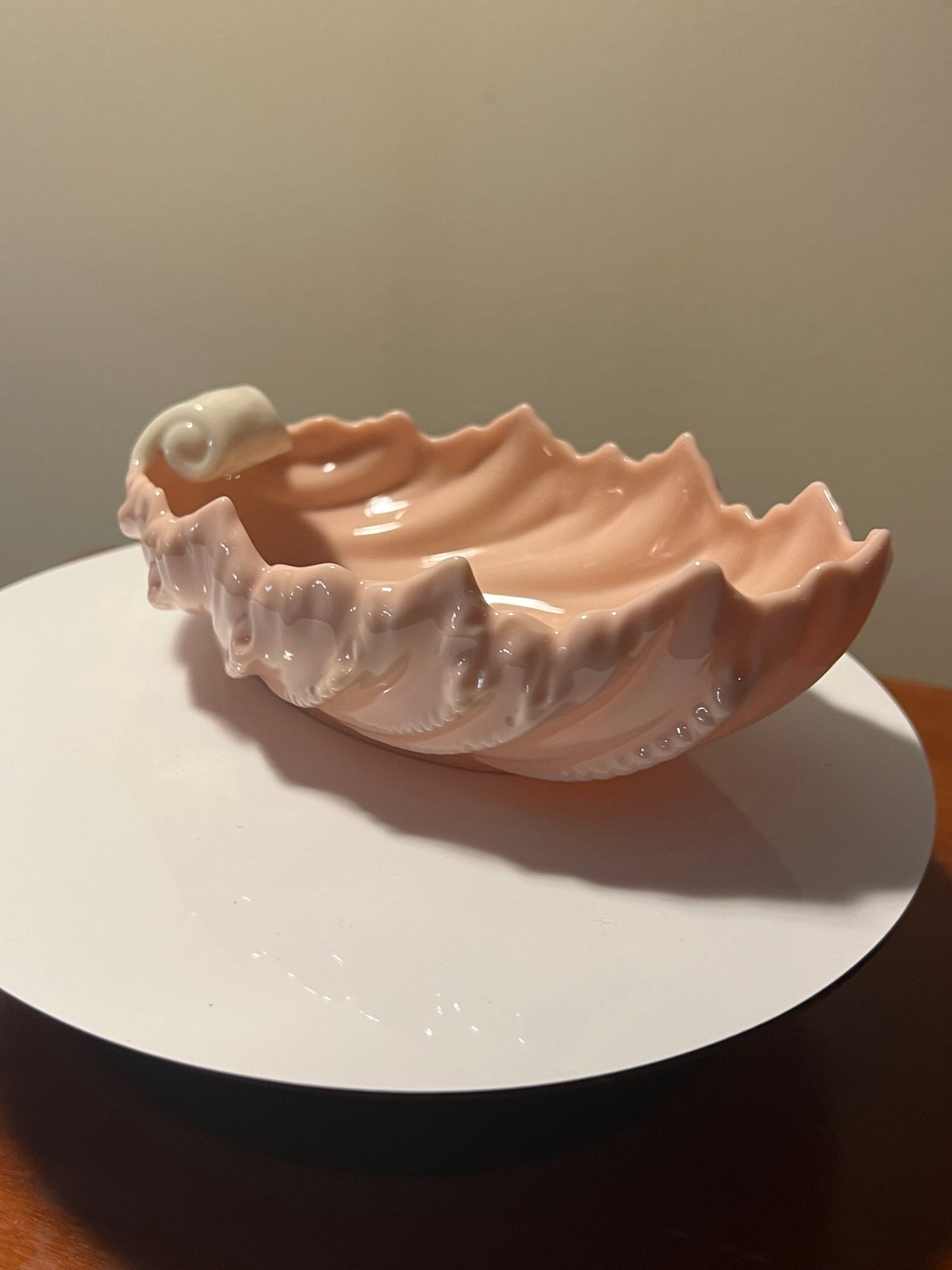 Vintage Lenox Pink Cream Porcelain Acanthus Leaf Nut Gilded Dish Gold Lining Ivory Vintage Ceramic Made in USA Lover Antiques