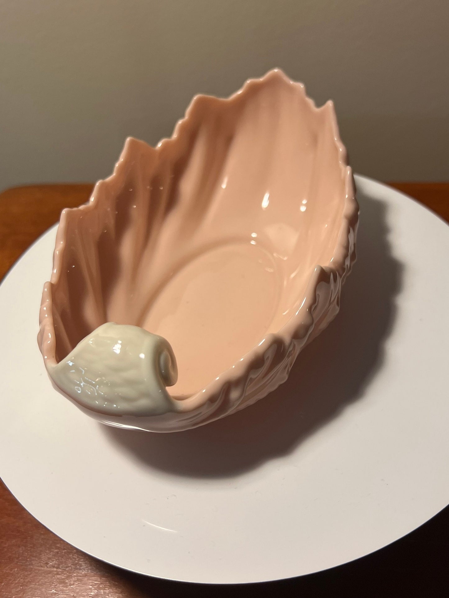 Vintage Lenox Pink Cream Porcelain Acanthus Leaf Nut Gilded Dish Gold Lining Ivory Vintage Ceramic Made in USA Lover Antiques