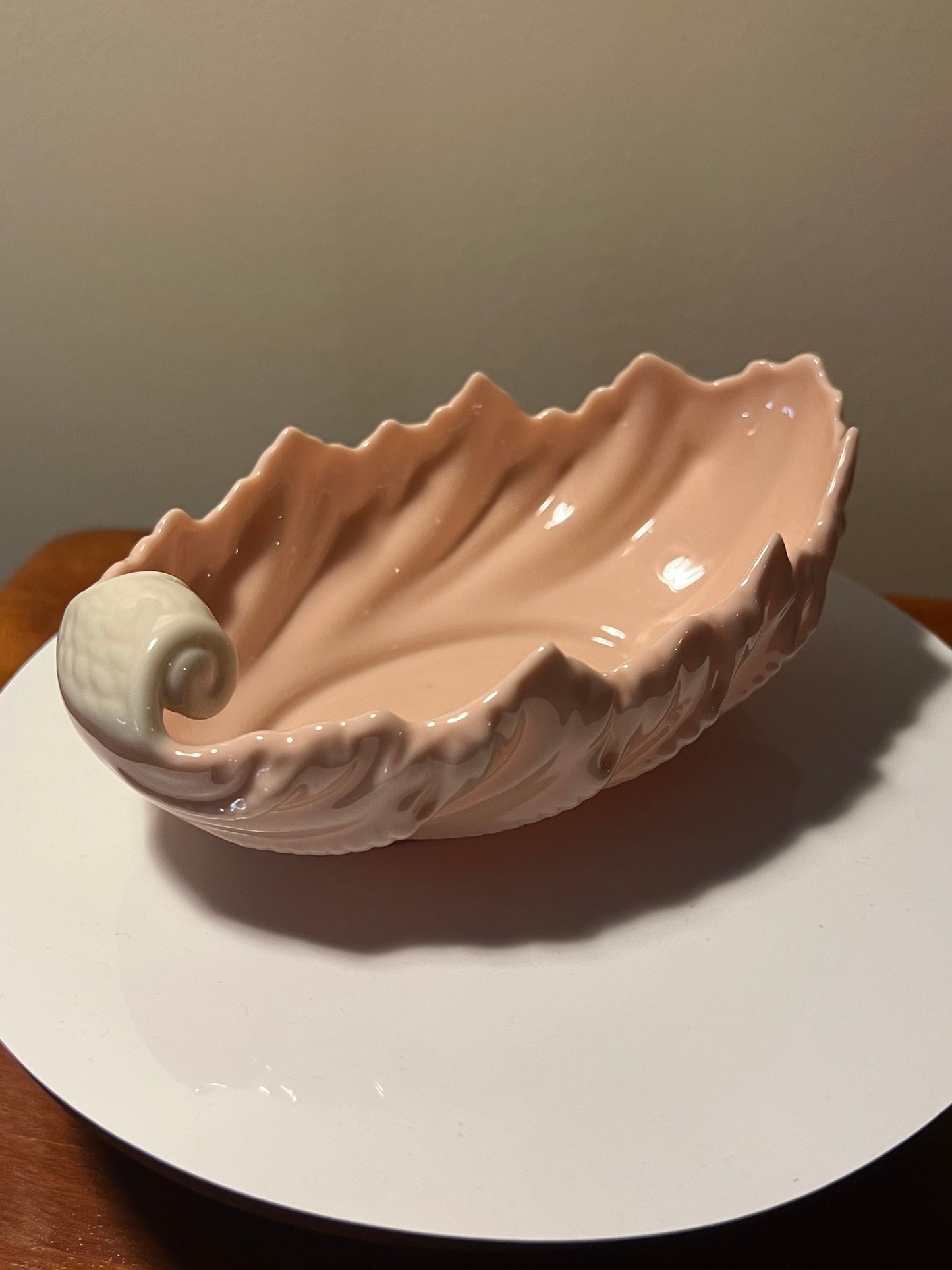 Vintage Lenox Pink Cream Porcelain Acanthus Leaf Nut Gilded Dish Gold Lining Ivory Vintage Ceramic Made in USA Lover Antiques