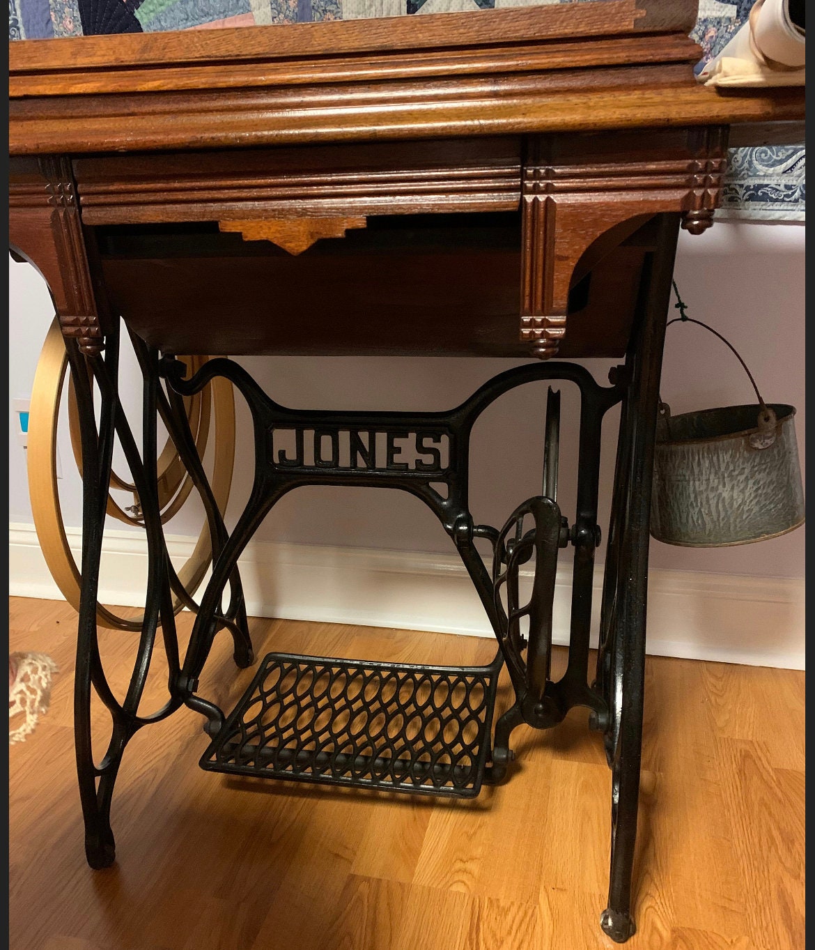 Antique Victorian Oak Desk Vanity with Jones Cast Iron Bottom Entryway Lover Antiques and Vintage