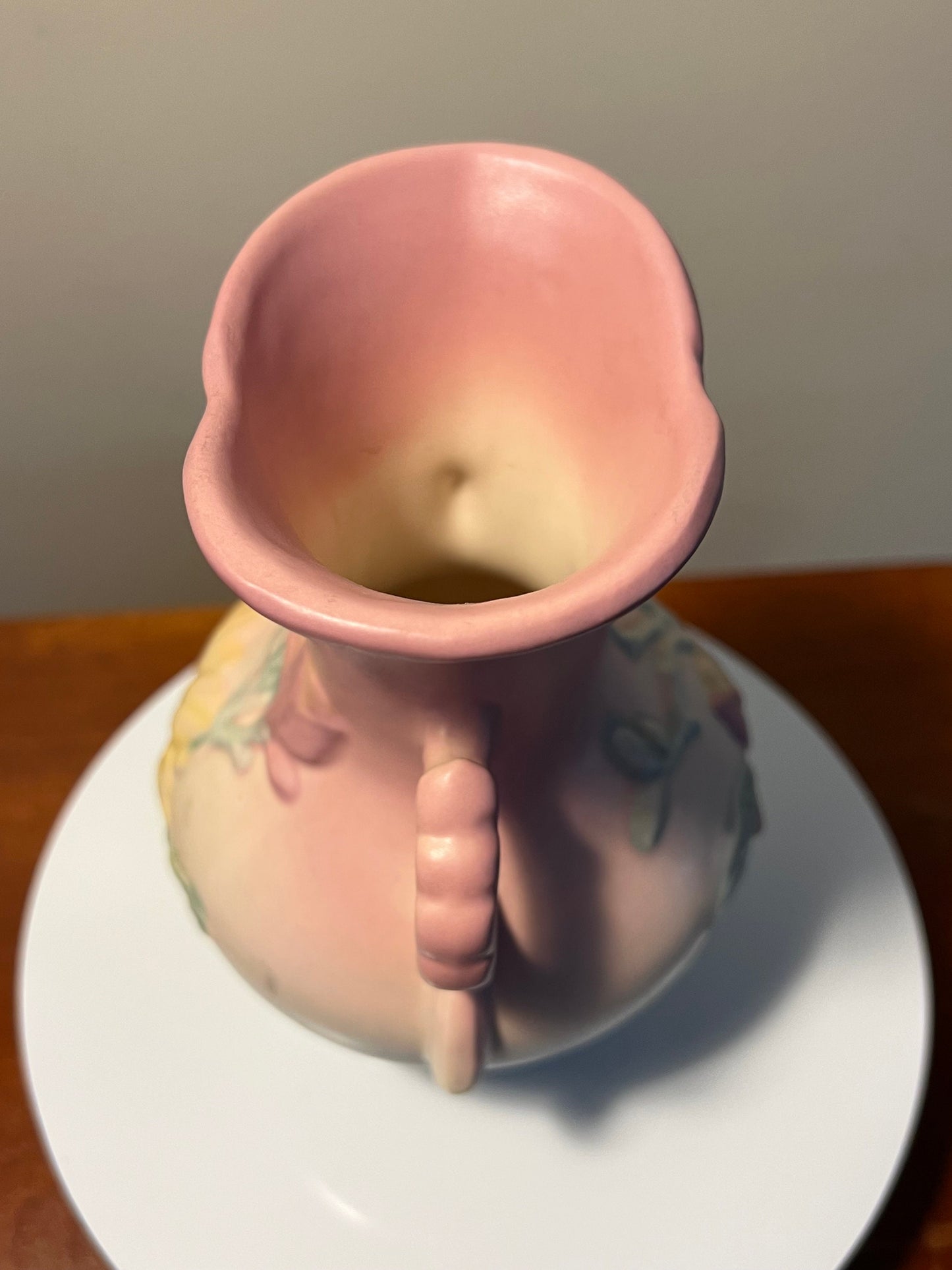 Vintage Hull Pottery Vase Magnolia Bud Pattern Pitcher with Double Handle, Lover Antiques and Vintage