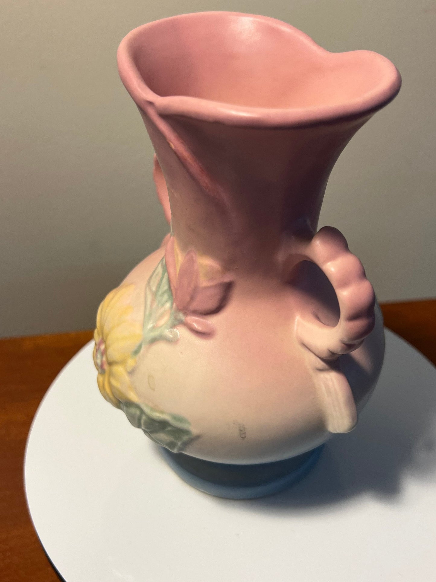 Vintage Hull Pottery Vase Magnolia Bud Pattern Pitcher with Double Handle, Lover Antiques and Vintage