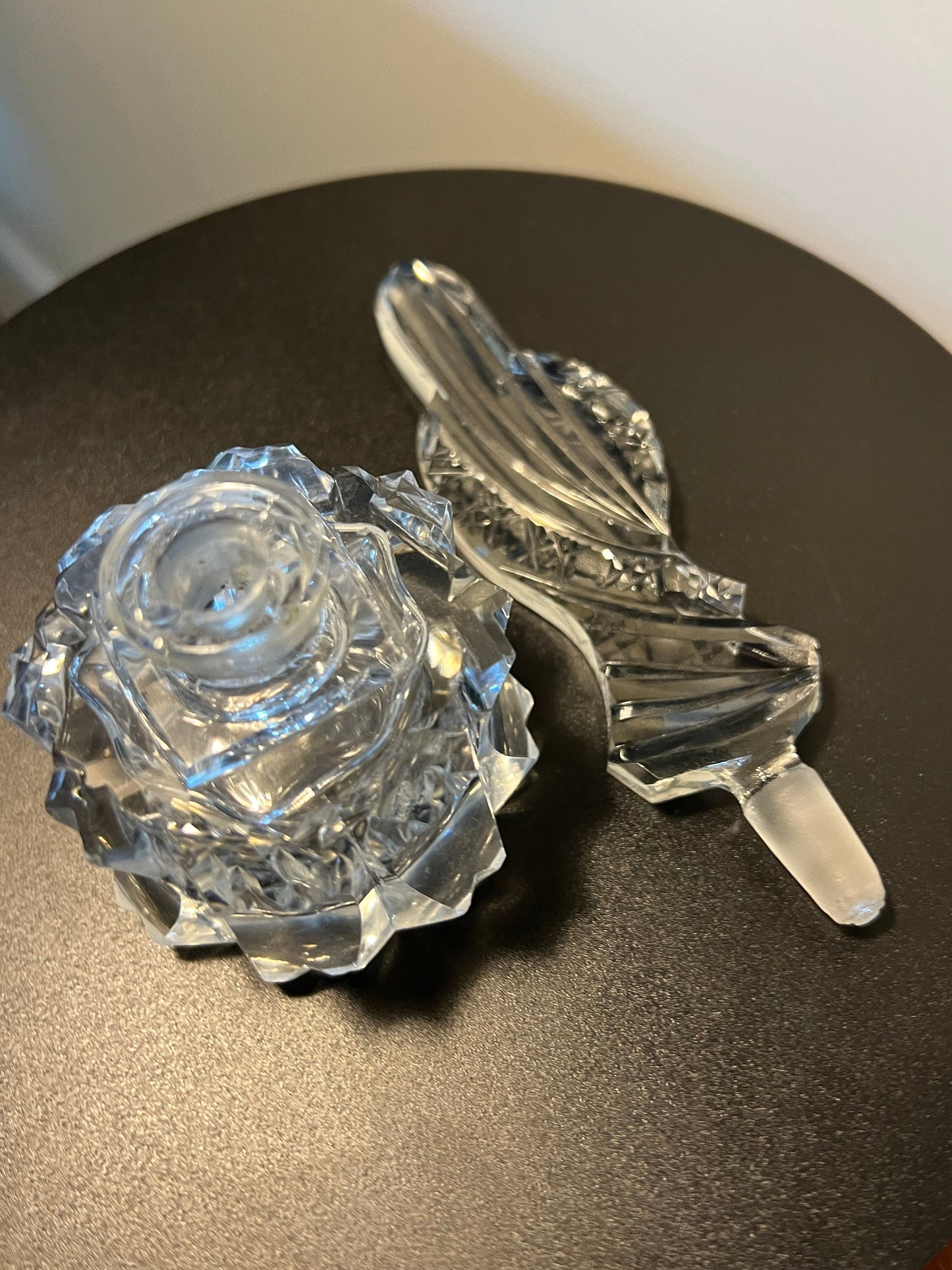 Vintage Cut Crystal Perfume Bottle with Etched Glass Stopper Top Glass Art Deco Lover Antiques and Vintage