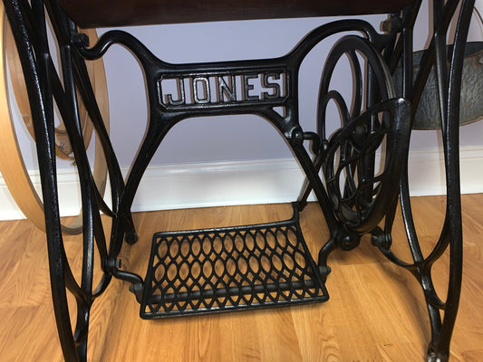 Antique Victorian Oak Desk Vanity Sewing Machine with Jones Cast Iron Bottom Entryway Lover Antiques and Vintage