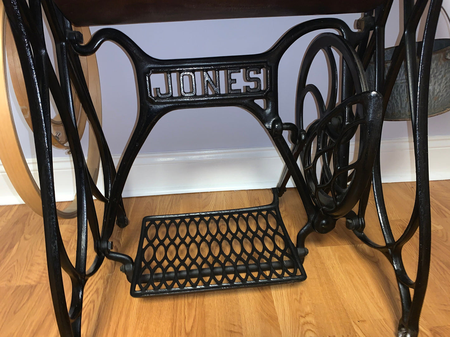 Antique Victorian Oak Desk Vanity Sewing Machine with Jones Cast Iron Bottom Entryway Lover Antiques and Vintage