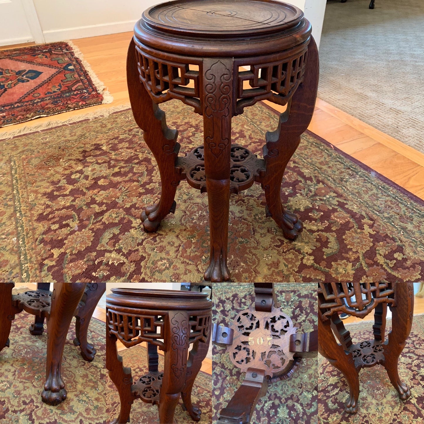 Antique RJ Horner Hand Carved Paw Claw Table Console Tables Walnut Hand Carved Numbered 507 Lover Antiques and Vintage