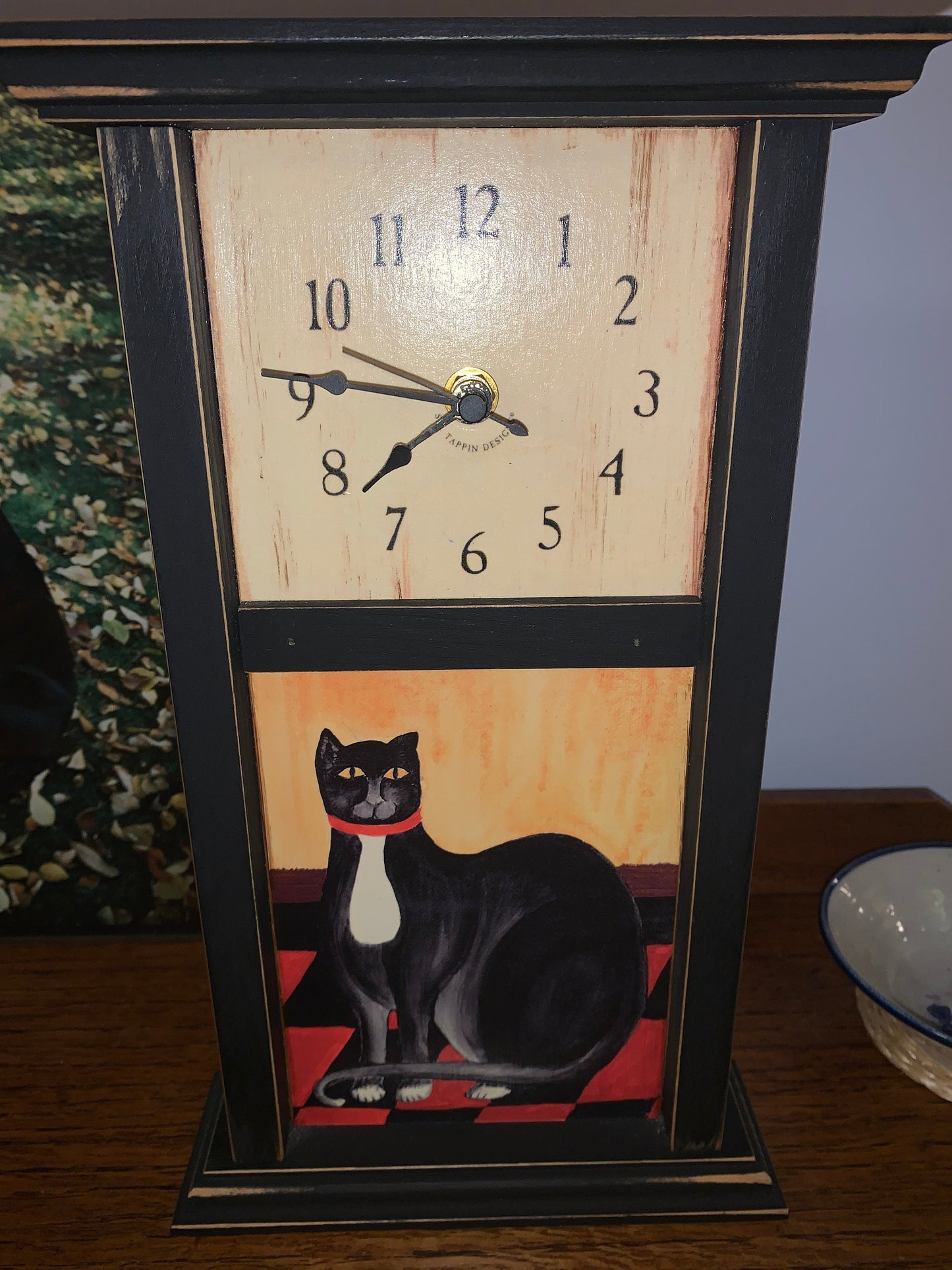 Vintage Cat Mantle Clock Primitive Style Black Wood Cat Lover Lover Antiques and Vintage