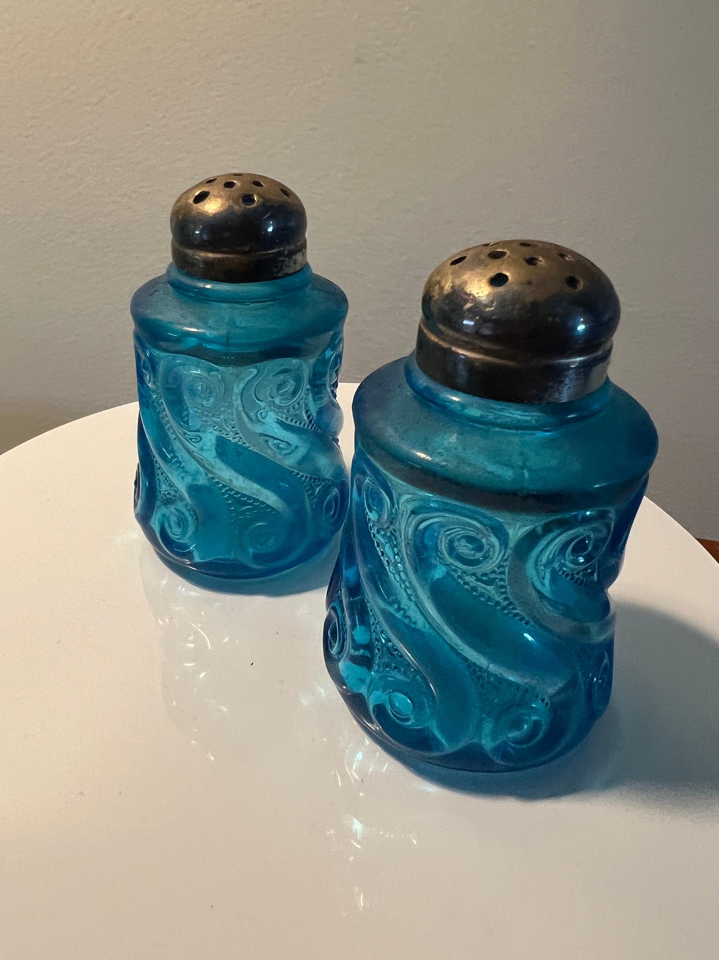 Antique EAPG Blue Glass Salt and Pepper Shakers National Dugan S. Repeat Blue Glass Art Matching Set Lover Antiques and Vintage