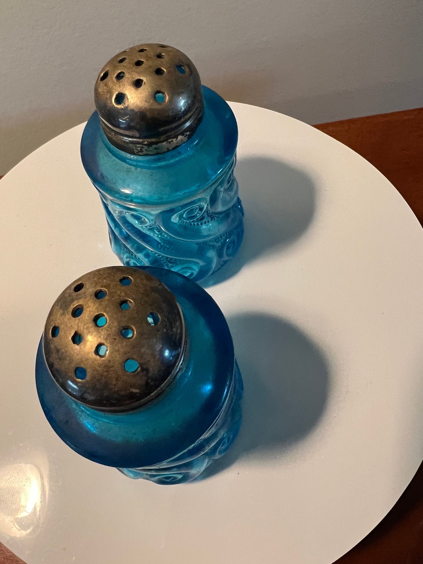Antique EAPG Blue Glass Salt and Pepper Shakers National Dugan S. Repeat Blue Glass Art Matching Set Lover Antiques and Vintage