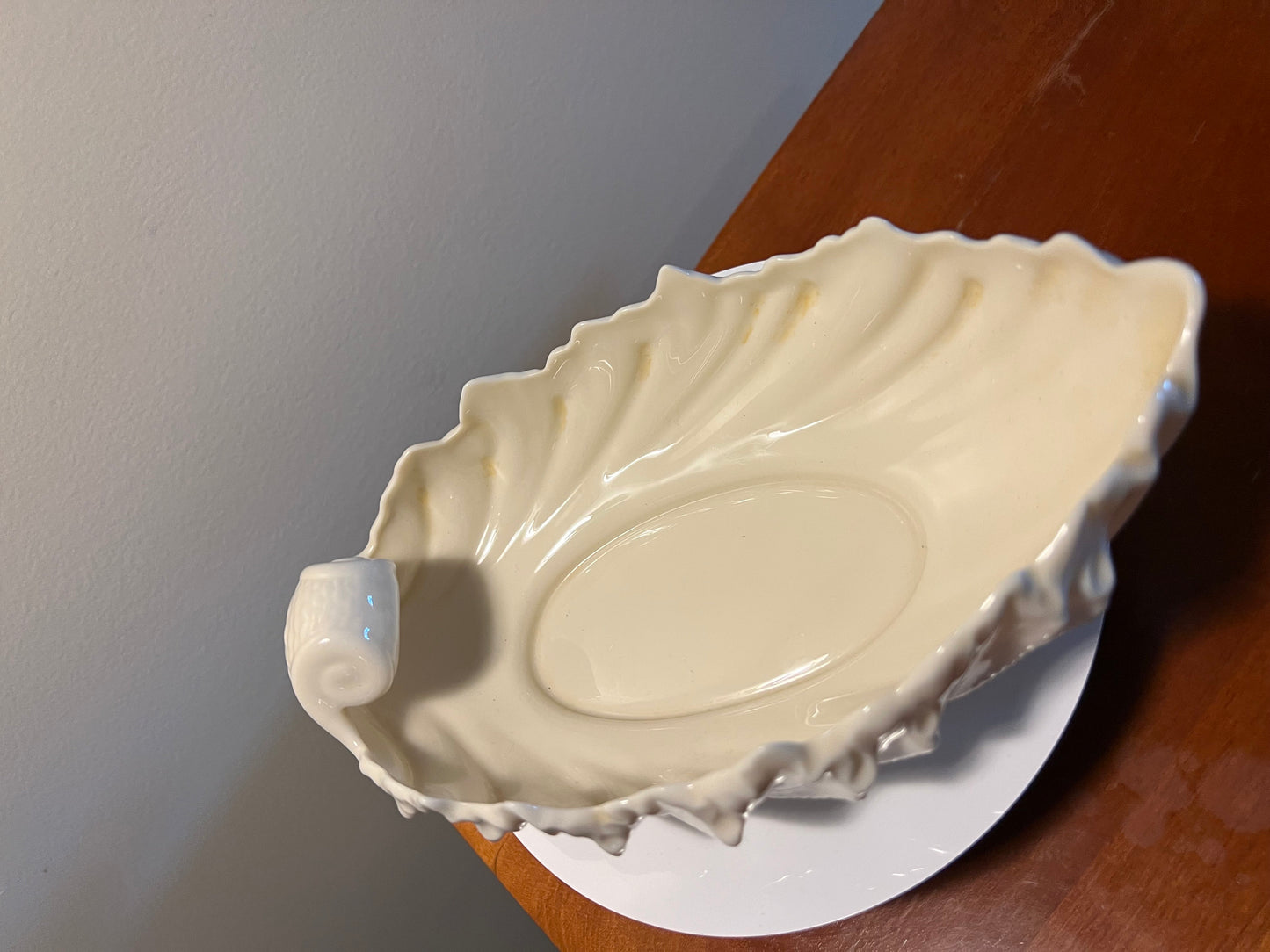 Vintage Lenox Cream Porcelain Acanthus Leaf Nut Bowl Dish Ivory Vintage Ceramic Made in USA Lover Antiques