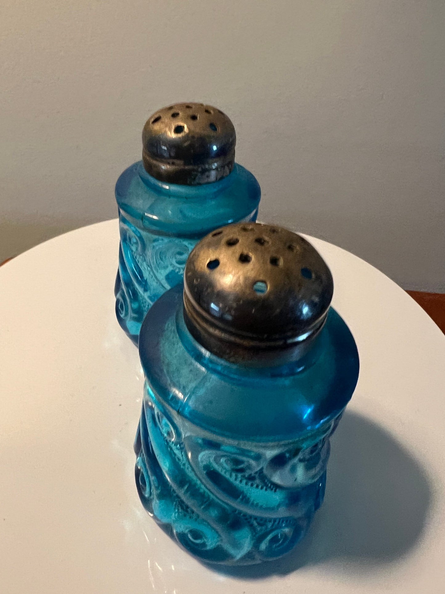 Antique EAPG Blue Glass Salt and Pepper Shakers National Dugan S. Repeat Blue Glass Art Matching Set Lover Antiques and Vintage