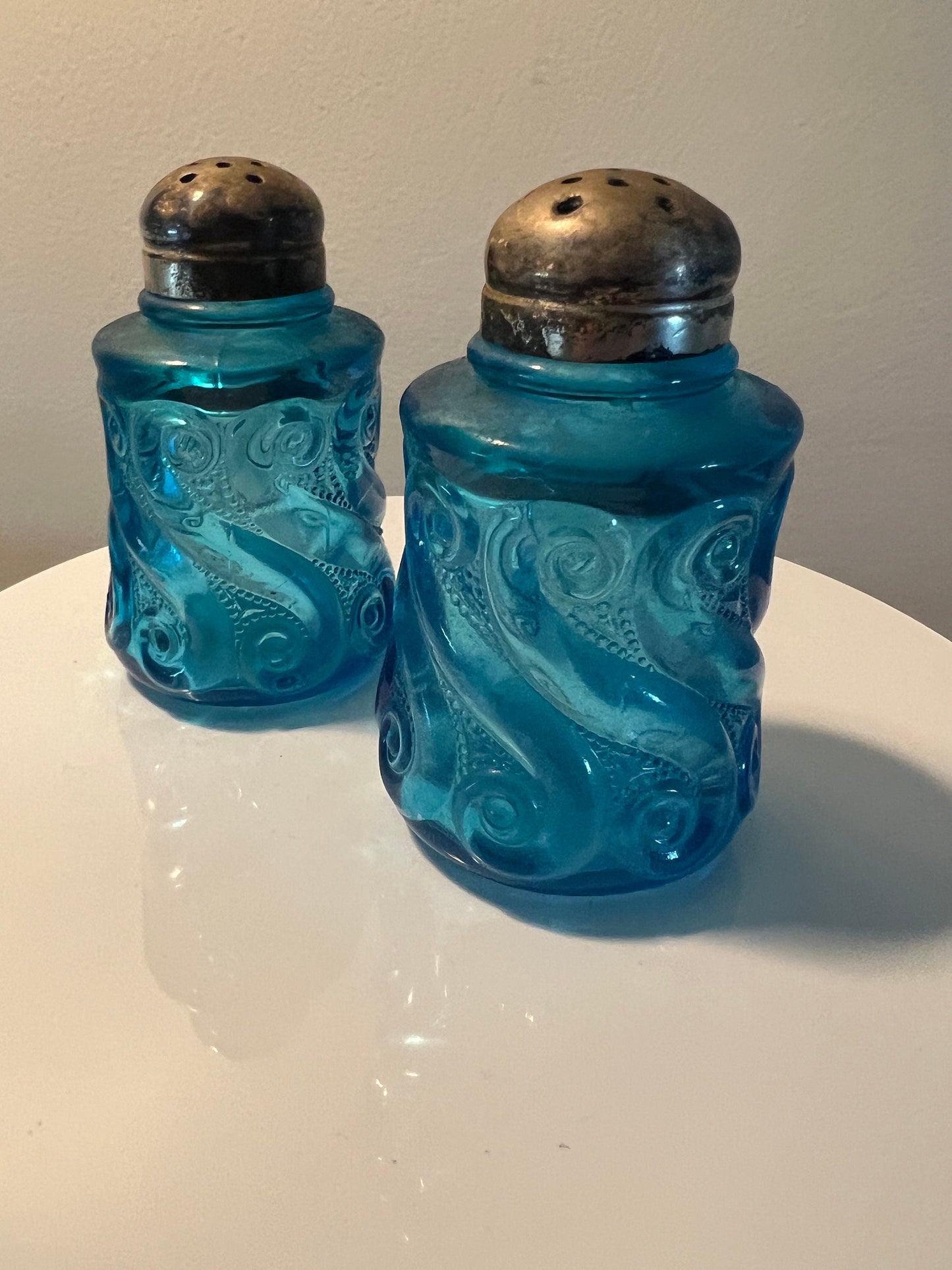 Antique EAPG Blue Glass Salt and Pepper Shakers National Dugan S. Repeat Blue Glass Art Matching Set Lover Antiques and Vintage
