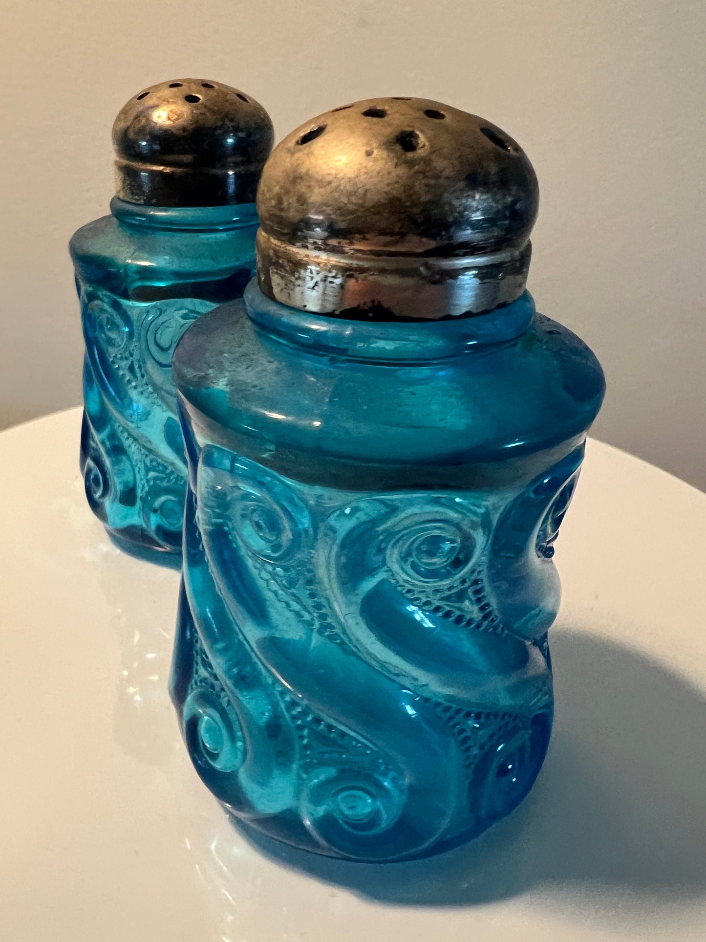 Antique EAPG Blue Glass Salt and Pepper Shakers National Dugan S. Repeat Blue Glass Art Matching Set Lover Antiques and Vintage
