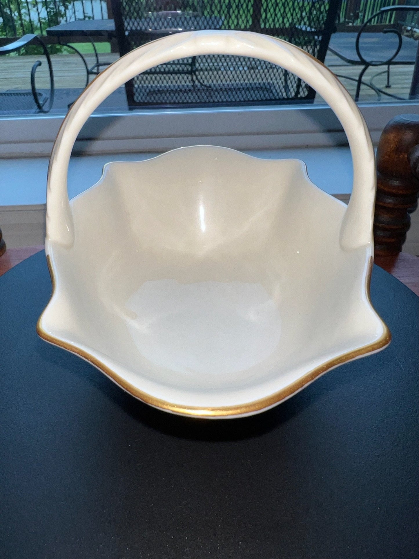 Vintage Lenox Cream Porcelain Basket Nut Dish 24K Gold Gilded Flower Embossed Pretty Things Made in USA Lover Antiques