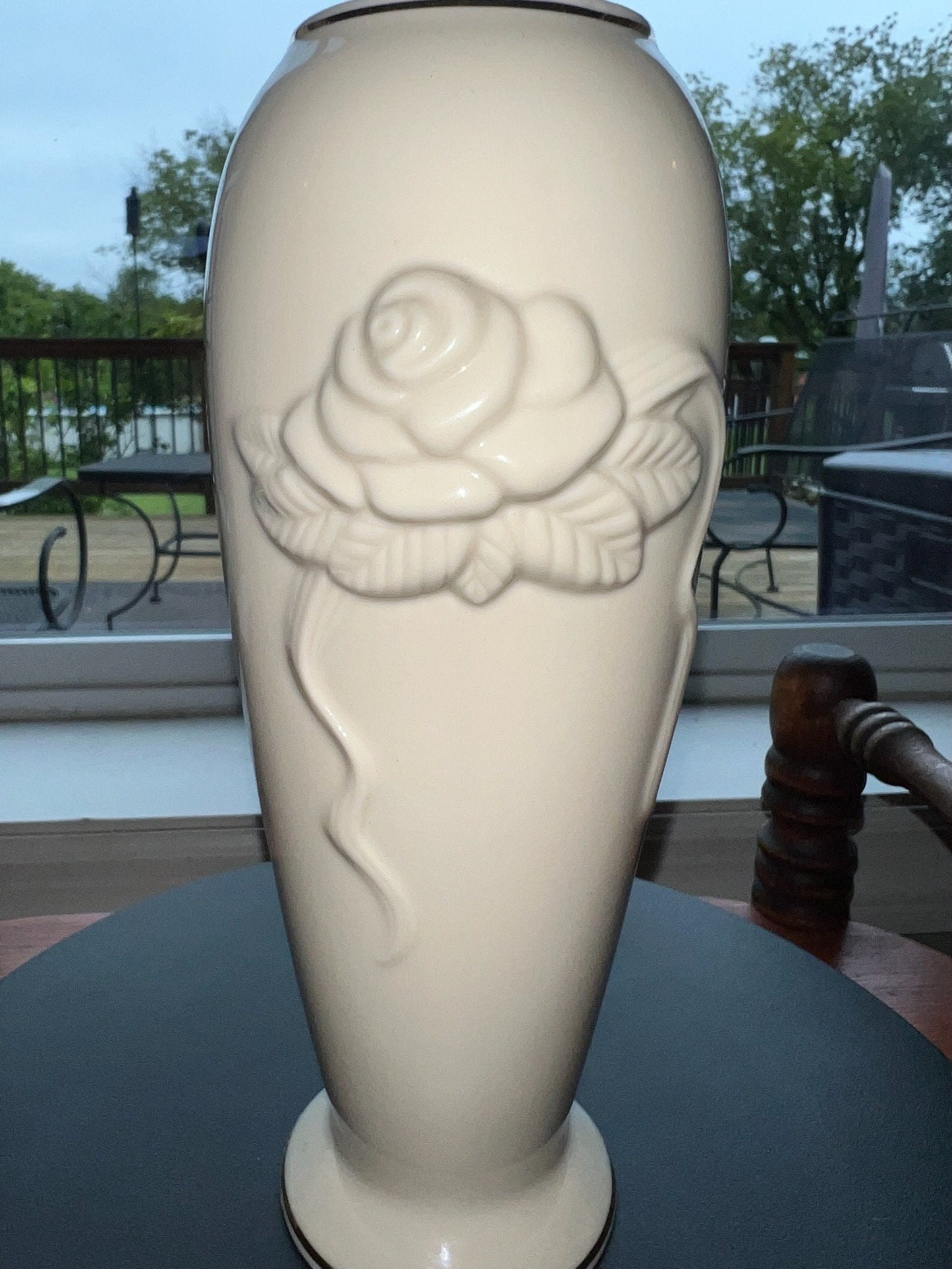 Vintage Lenox Rose Blossom Vase Cream Porcelain 24K Gold Gilded Flower Embossed Pretty Things Made in USA Lover Antiques