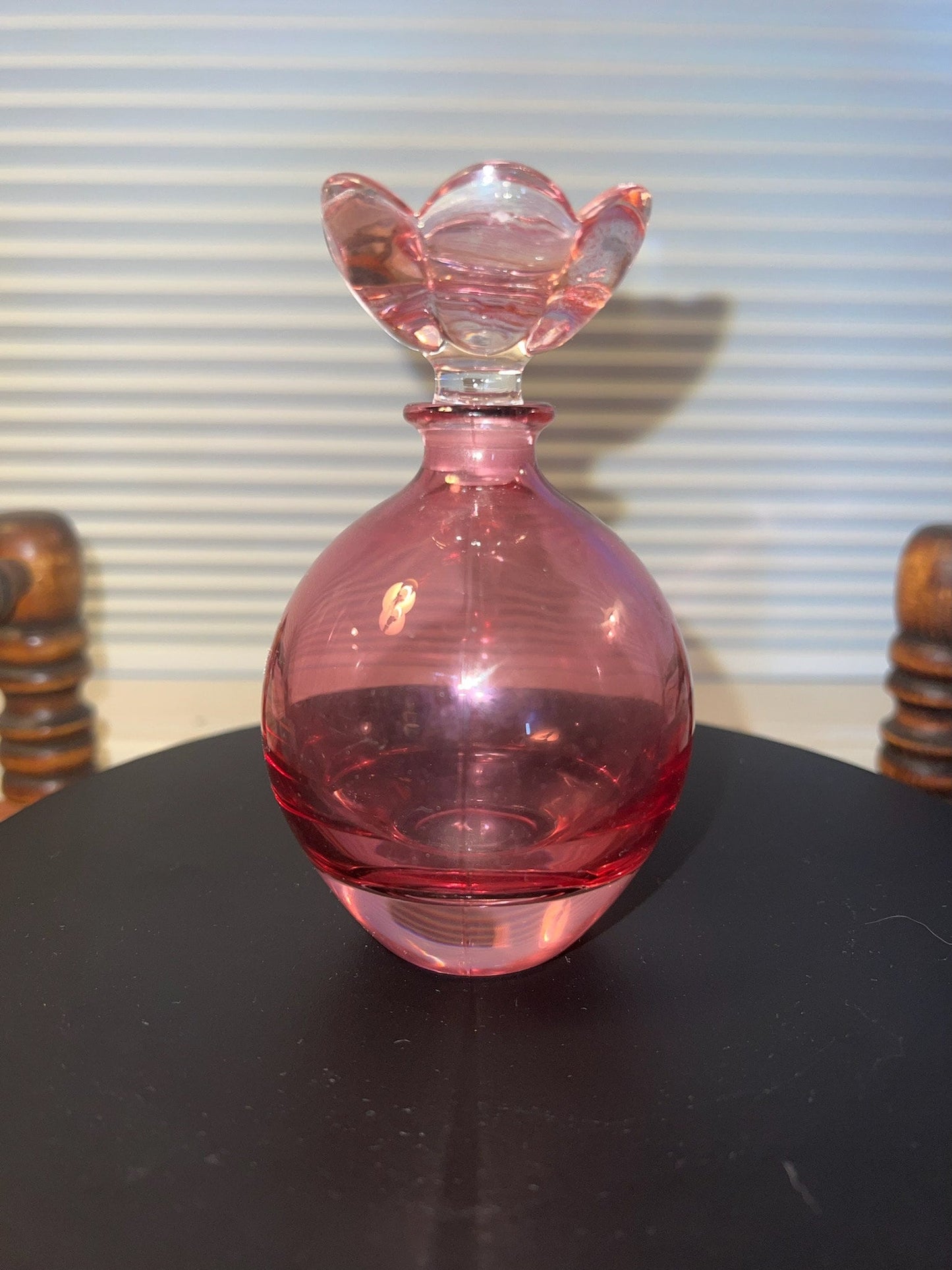 Vintage Cranberry Decanter with Pink Flower Stopper Pink Art Glass Perfume Cologne Bottle Lover Antiques and Vintage